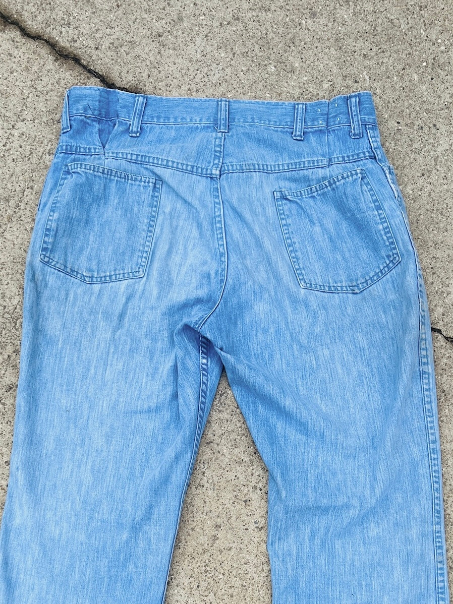 Vintage 1970s Mid-Rise Light Wash Worn Jeans | Waist 34”