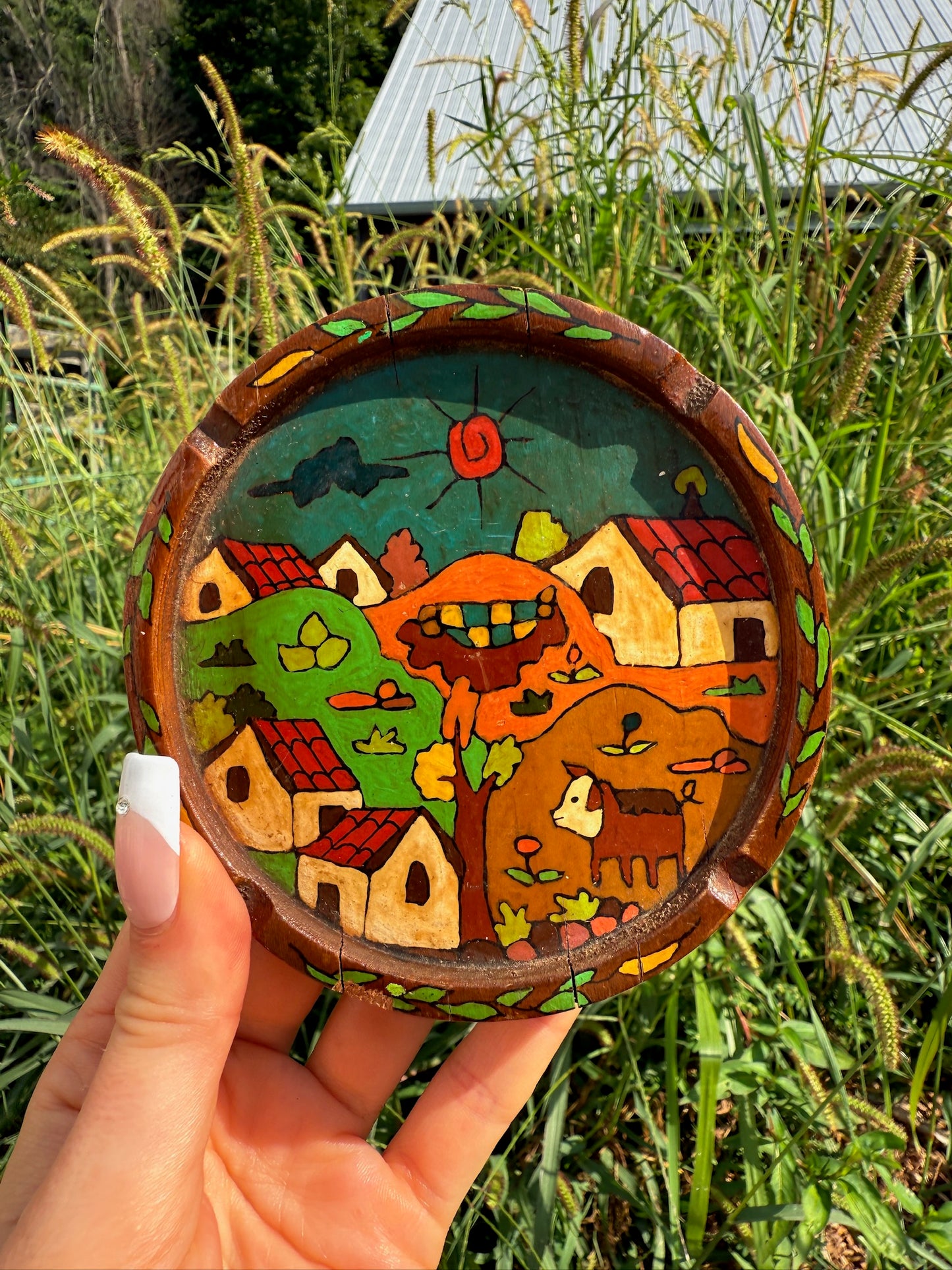 Vintage 1960s El Salvadoran Hand-Painted Wood Folk Art Coasters | Set of 3