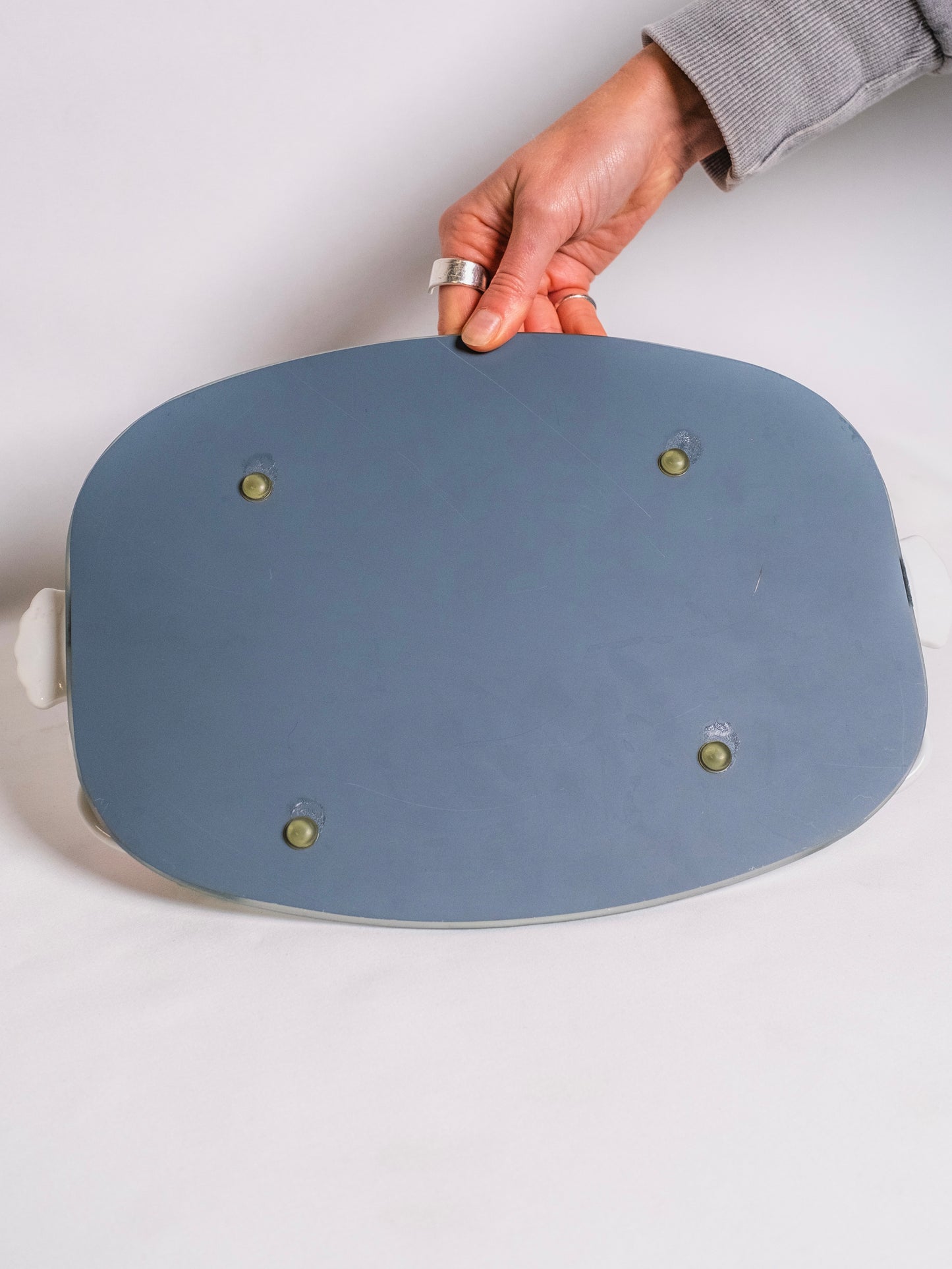 Vintage 1980s Oval Porcelain Flower Mirror Vanity Tray