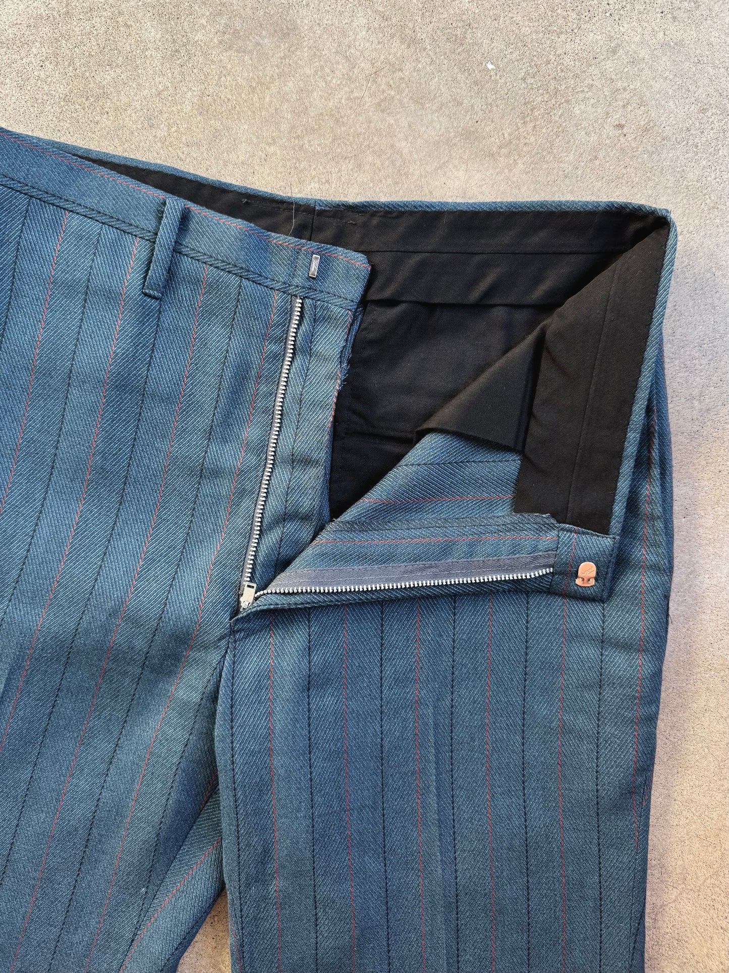 Vintage 1960s Blue Wool Pinstripe Trousers | Waist 32”