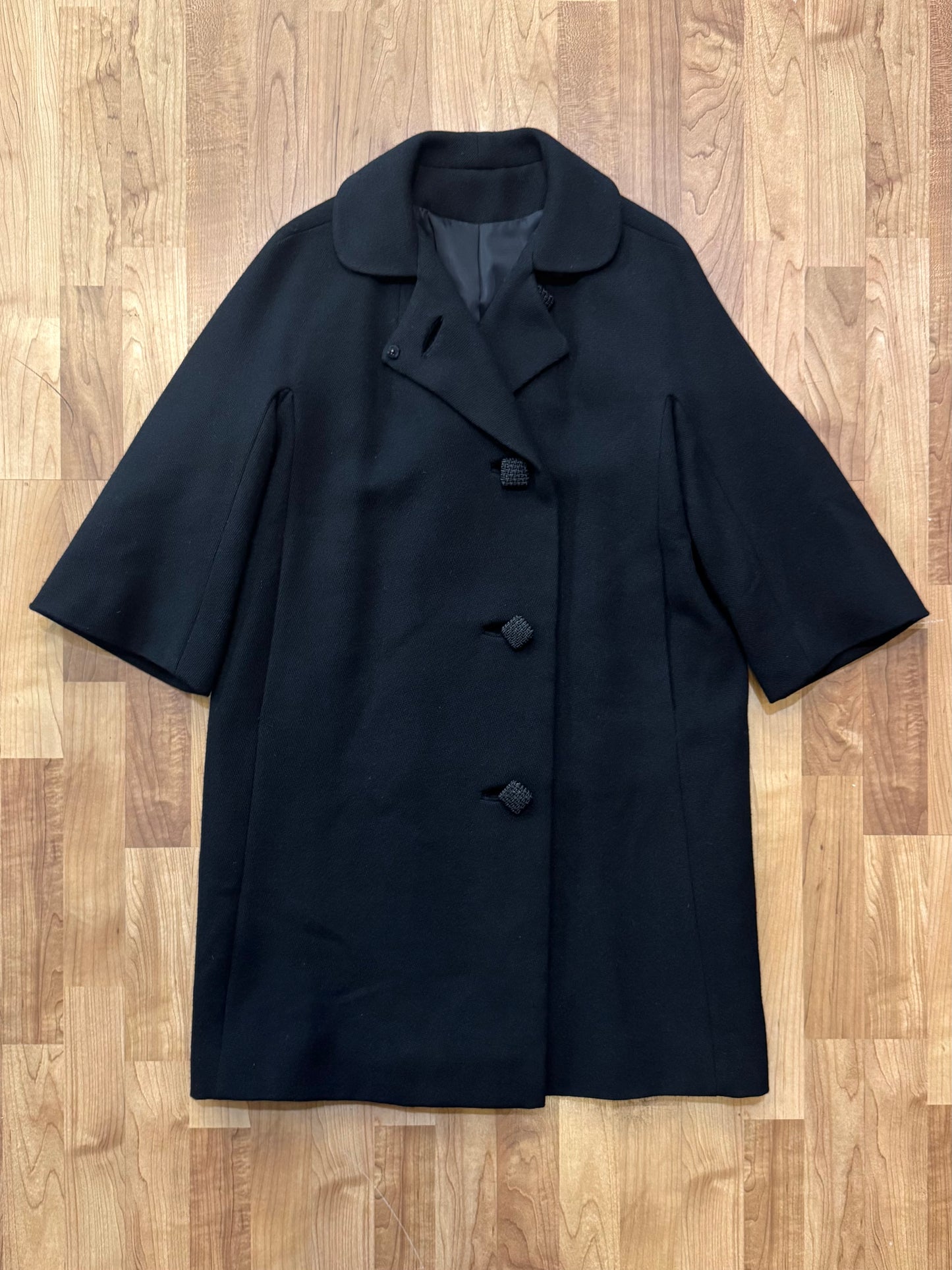 Vintage 1950s Jan Kell Black Wool Overcoat | Large