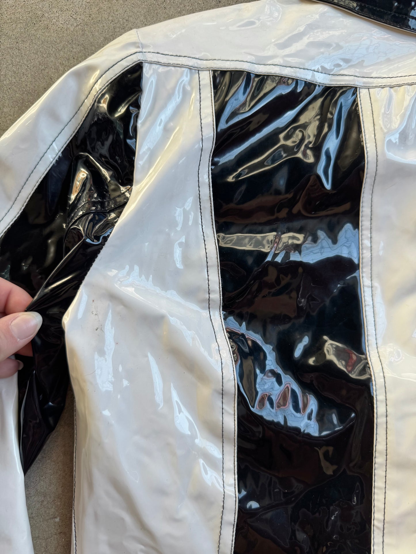 Vintage 1990s Highway Black & White Cropped Vinyl Jacket | Small