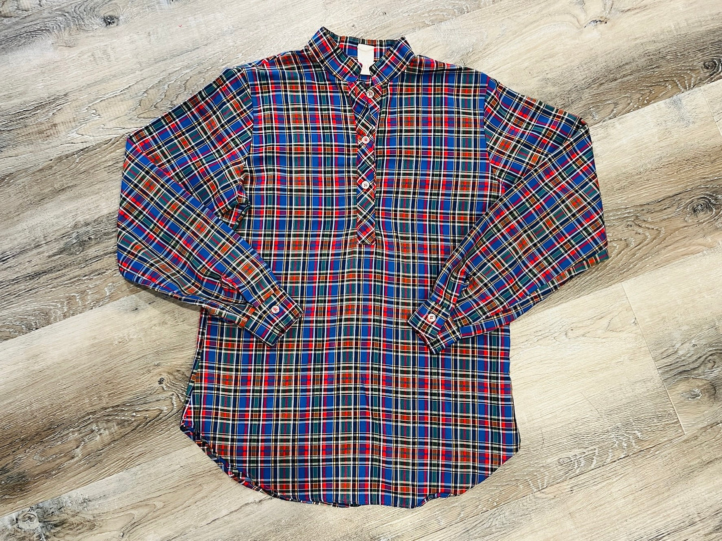 Vintage 1970s Laura Mae Plaid Long Sleeve Blouse | S/M