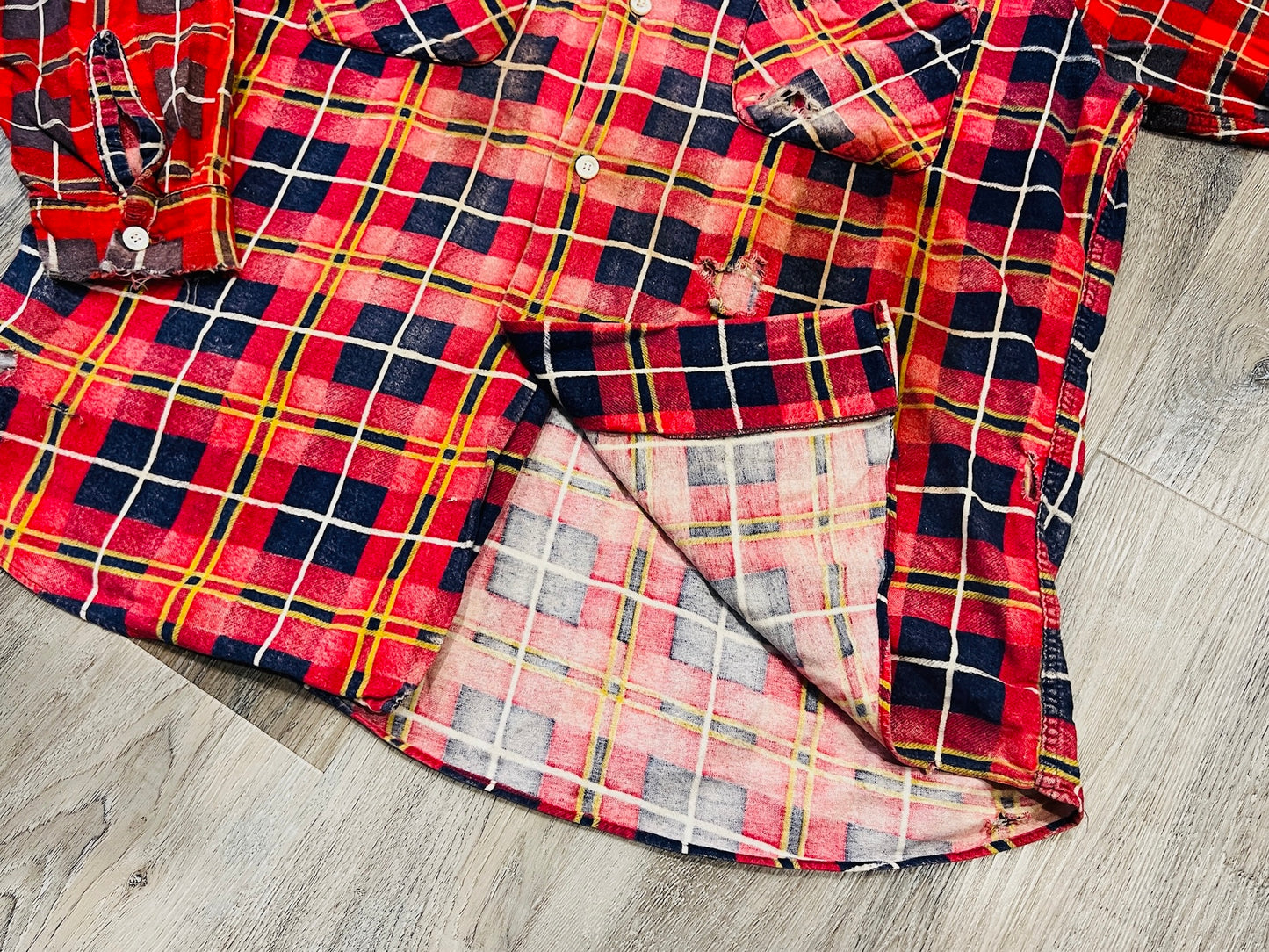 Vintage 1960s Distressed Red Plaid Button Down Shirt | Large