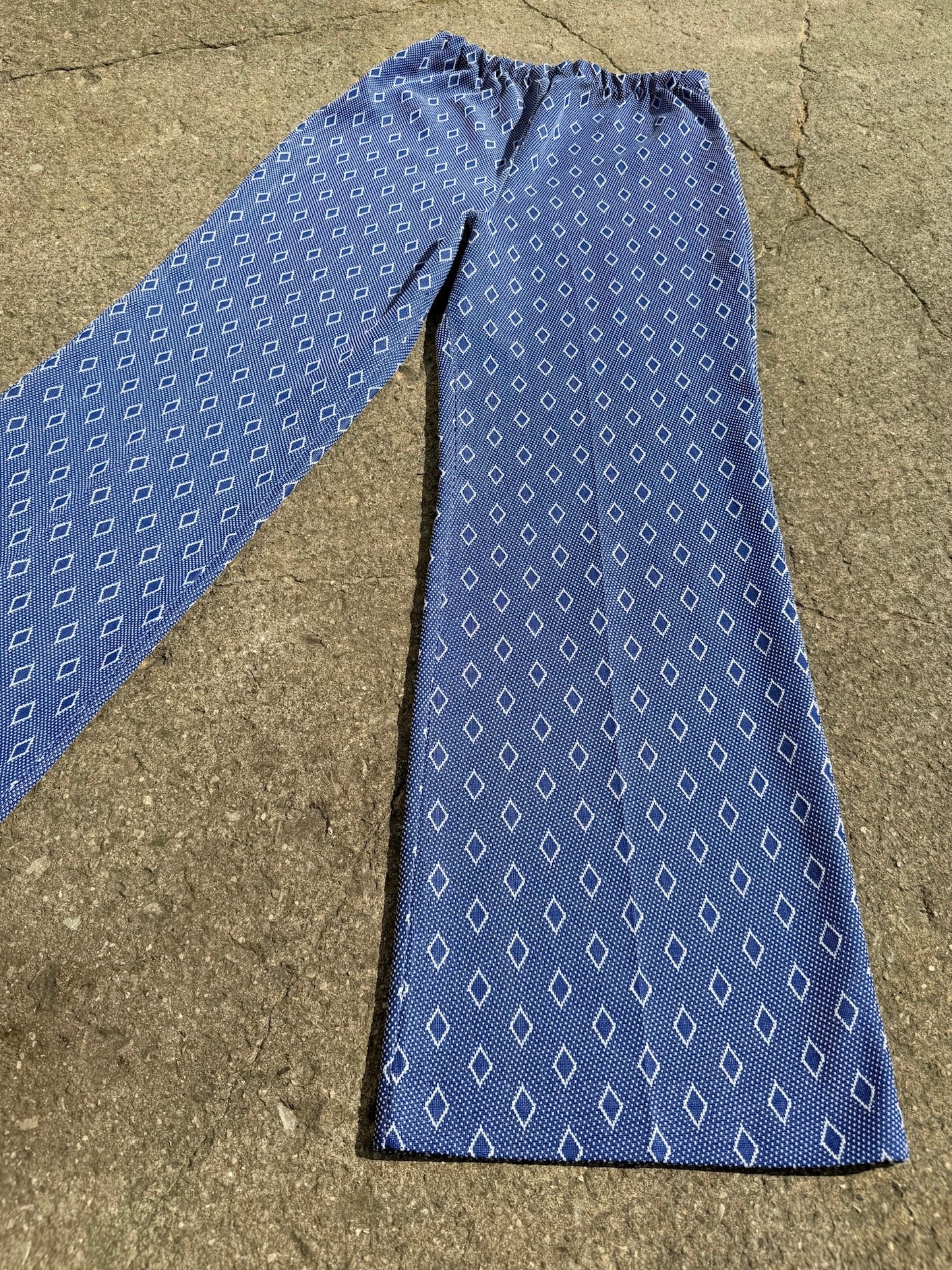 Vintage Diamond Pattern Polyester Pants | S-M