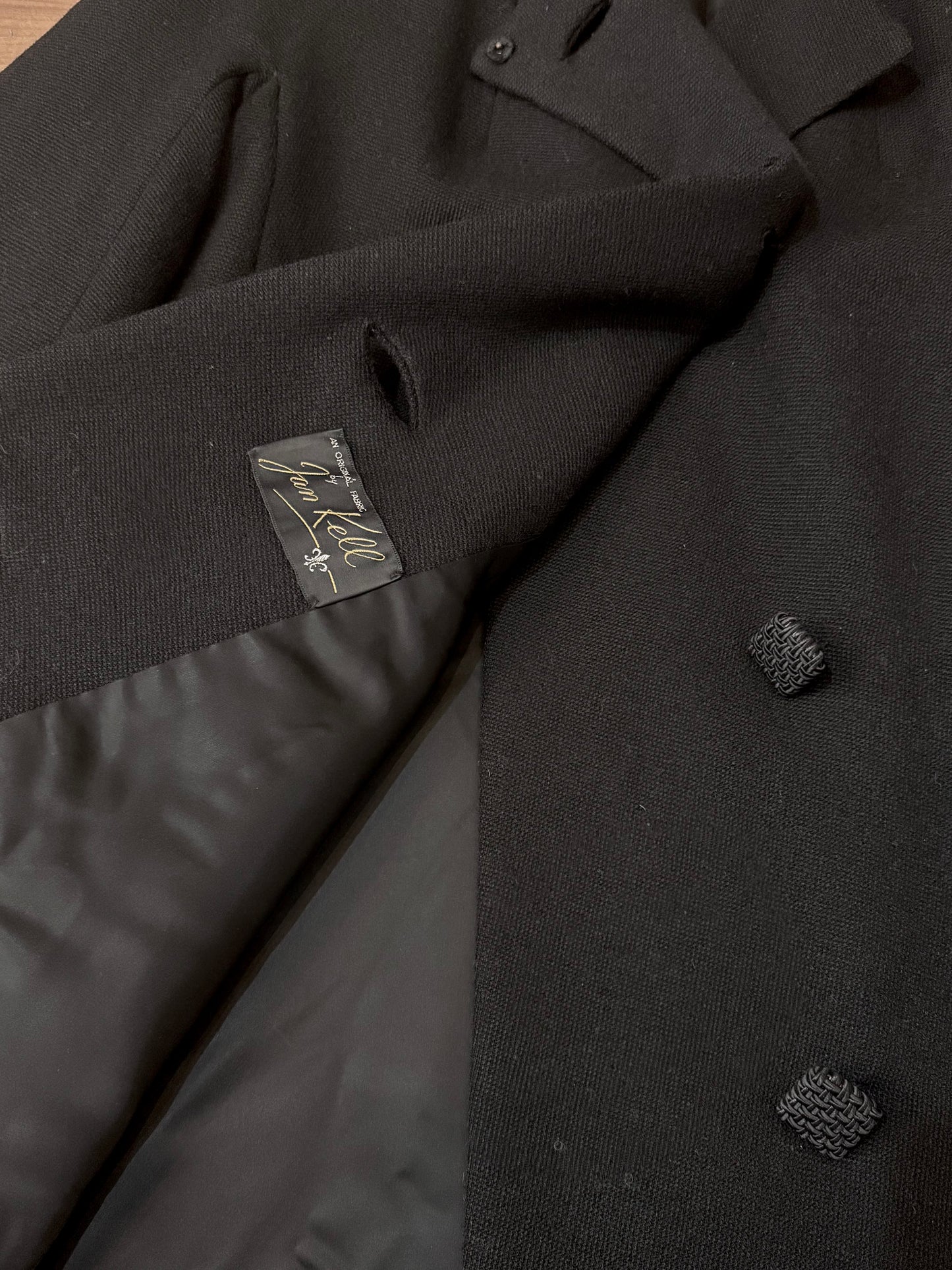 Vintage 1950s Jan Kell Black Wool Overcoat | Large