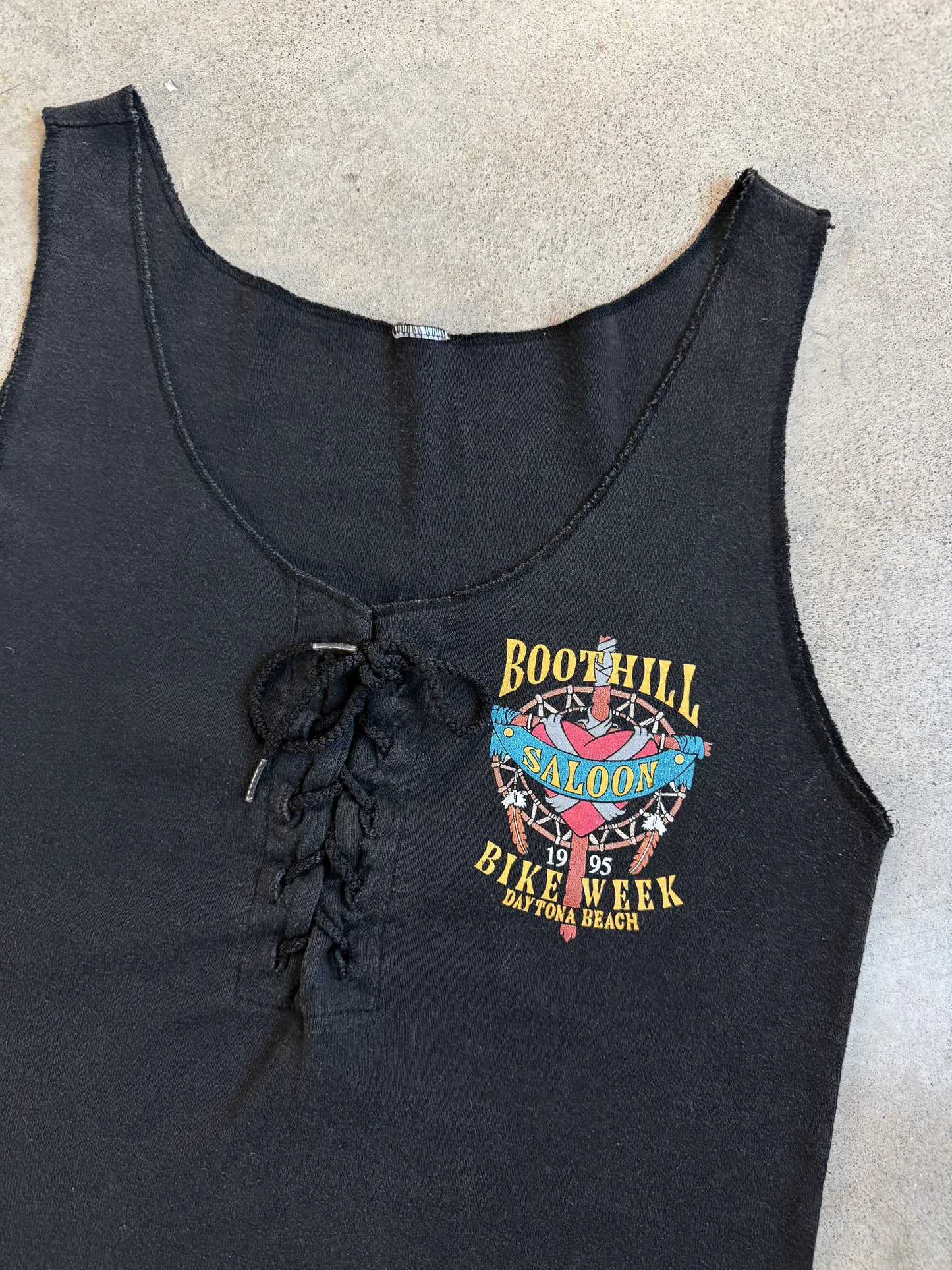 Vintage 1995 Boothill Saloon Daytona Beach Bike Week Lace-Up Tank Top | Large