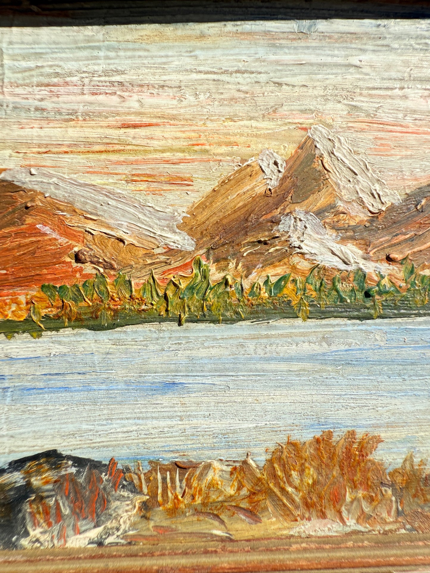 Vintage 1940s Framed Mountain Landscape Oil Painting