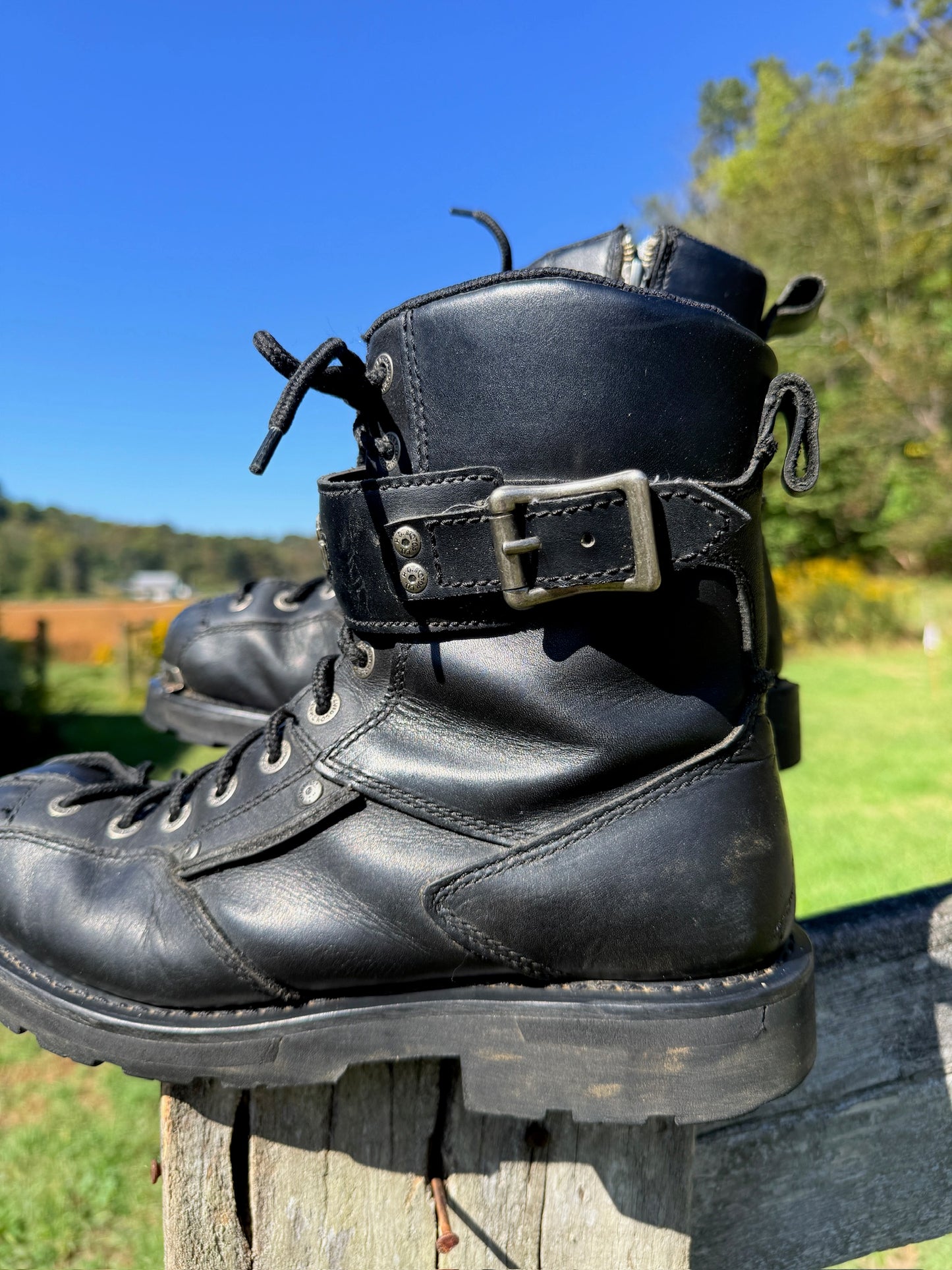 Vintage 1990s Harley Davidson Black Leather Lace-Up Motorcycle Boots | Men’s 10.5