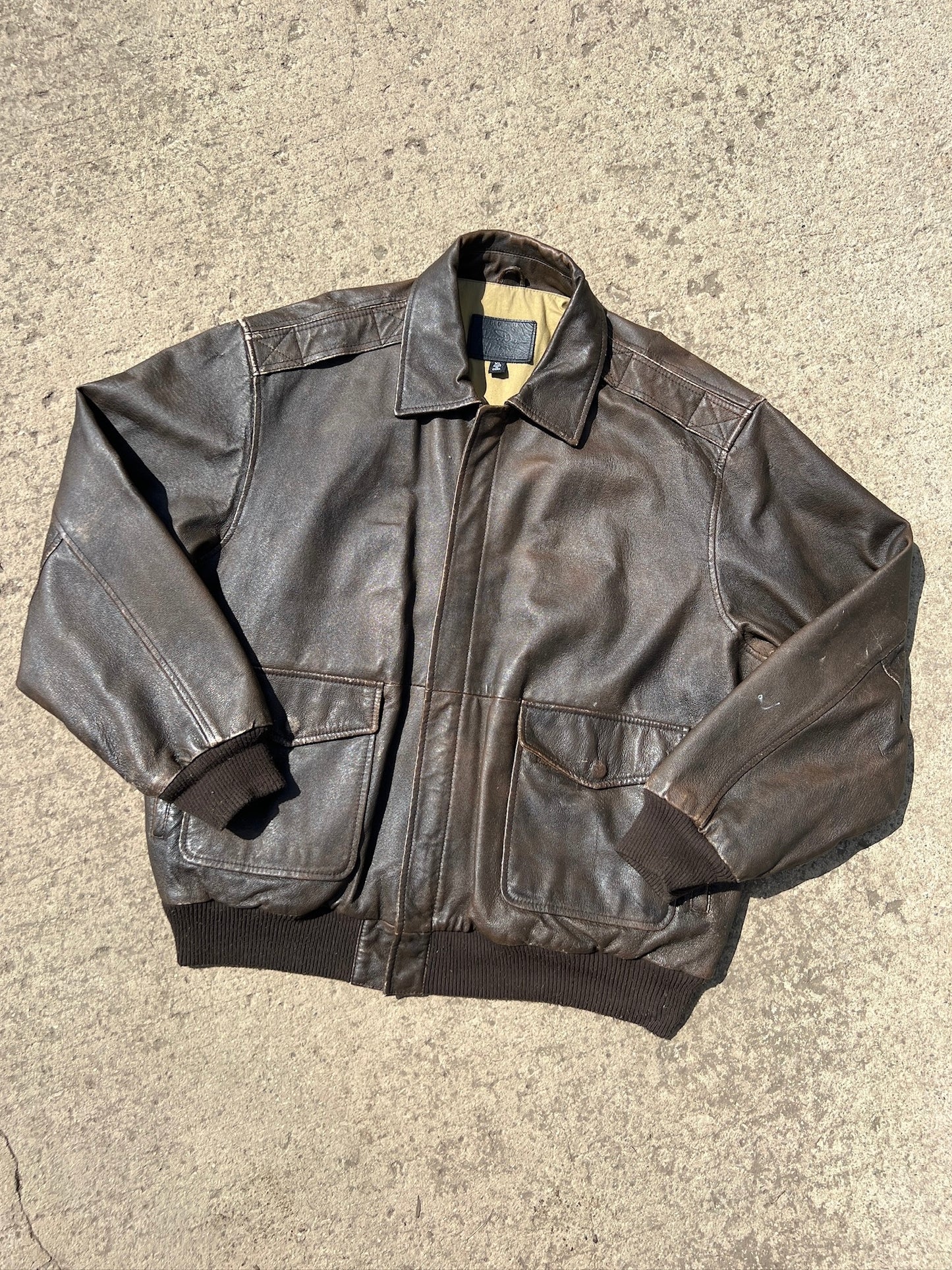 Vintage 1990s James Dean Brown Leather Bomber Jacket | XL