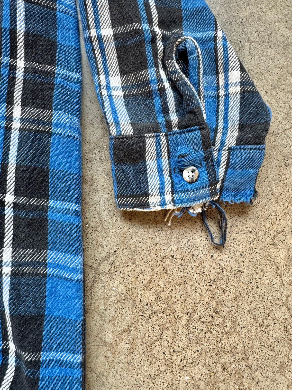 Vintage 1990s Five Brother Distressed Blue Plaid Cotton Flannel Shirt | Large