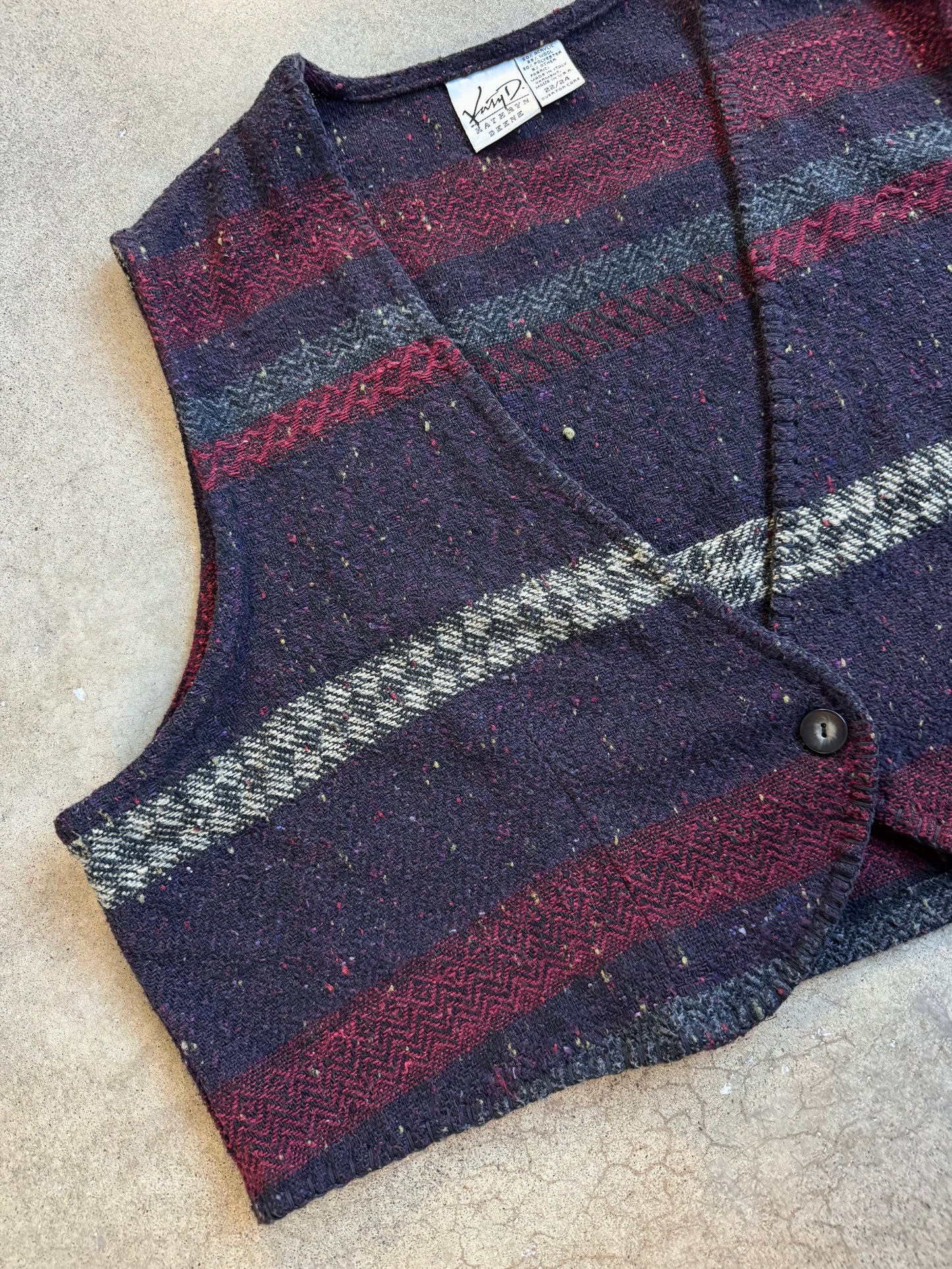 Vintage 1990s Kathryn Deene Purple & Red Speckled Wool-Blend Cropped Vest | 3X