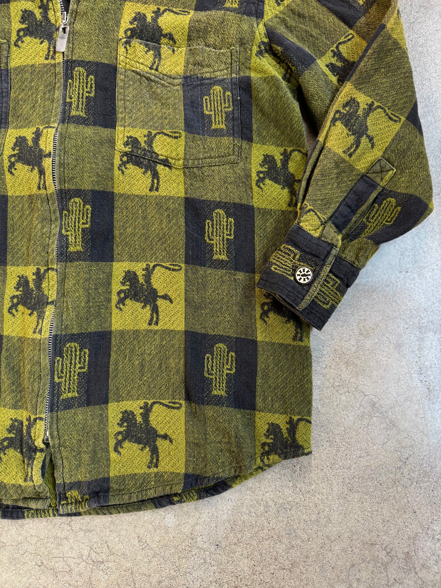 Vintage 1990s Chicos Western Cowboy Print Cotton Zip-Up Shirt Jacket | Medium