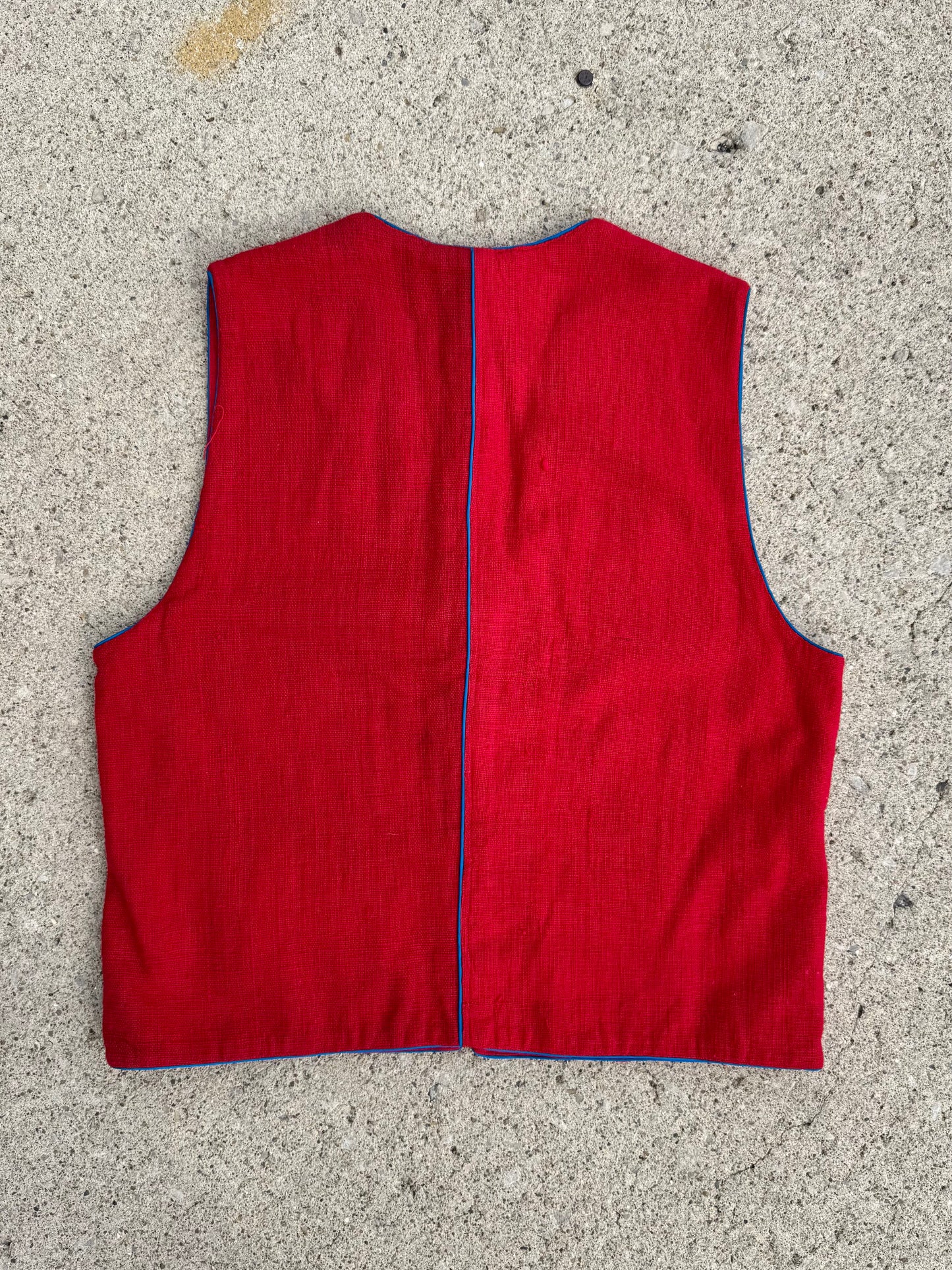 Vintage 1980s Red Cotton Southwestern Embroidered Vest | Large
