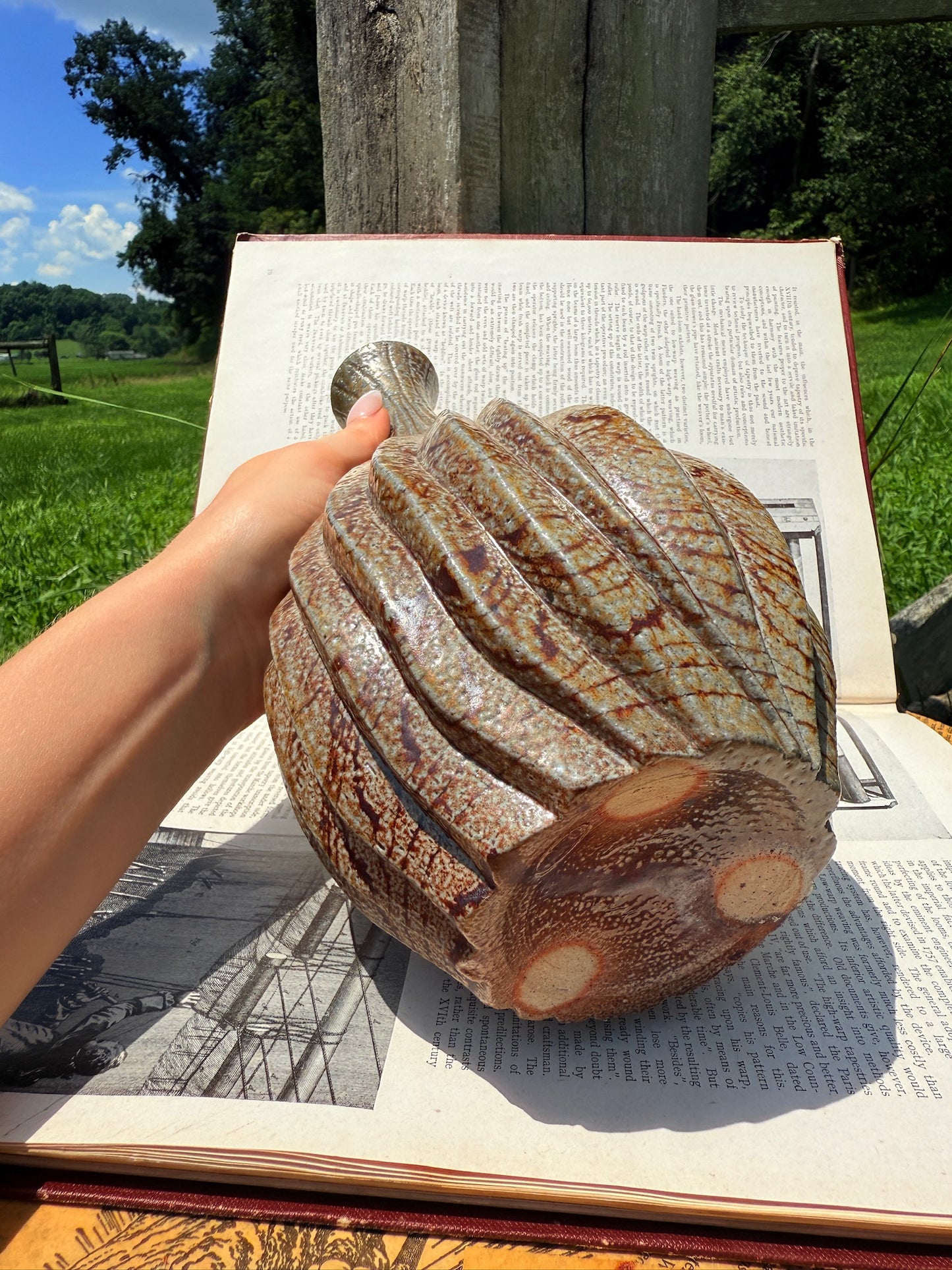 Vintage 1950s Ceramic Ribbed Vase