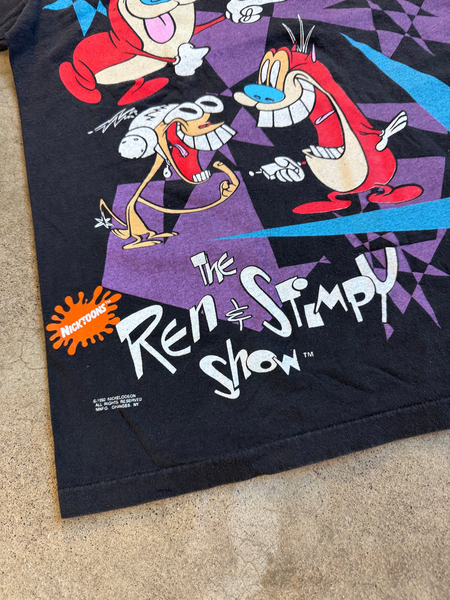 Vintage 1992 Nicktoons The Ren & Stimpy Show Two-Sided Graphic Tee | Large
