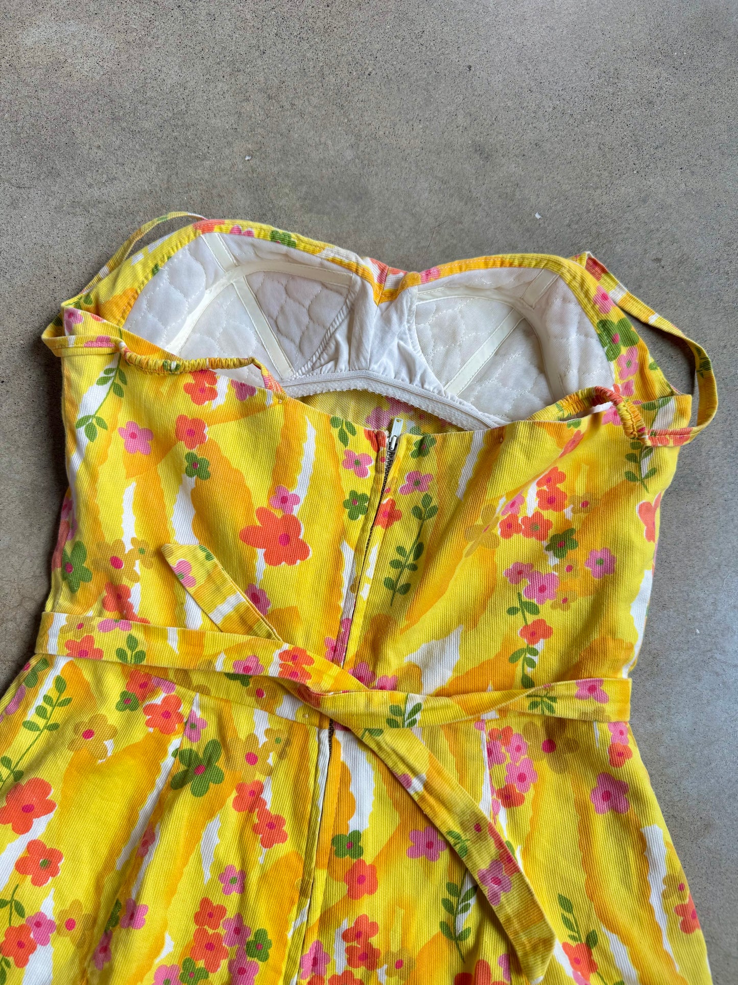 Vintage 1950s Yellow Floral One Piece Playsuit | Small