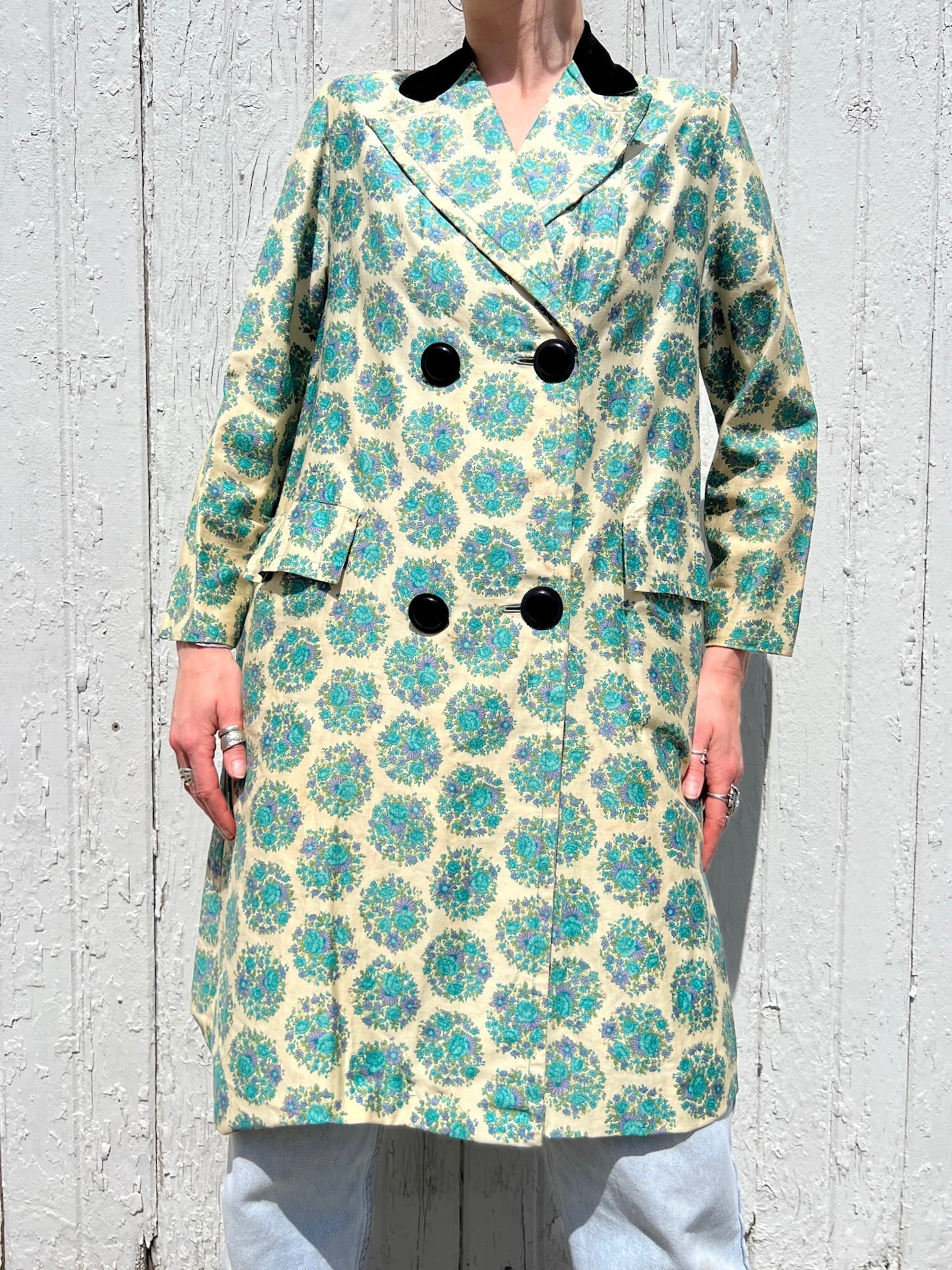 Vintage 1960s Floral Double-Breasted Spring Coat | Medium