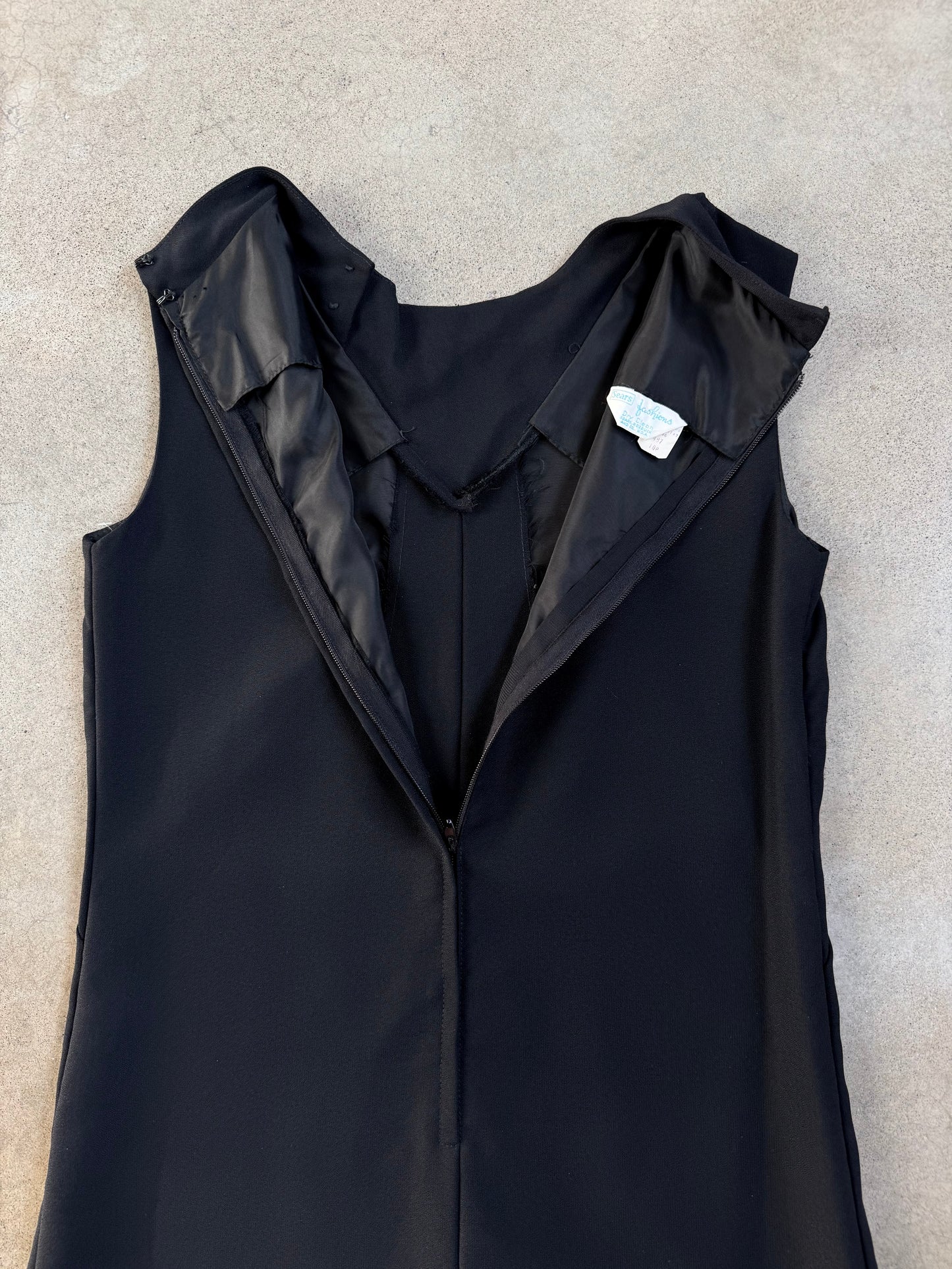 Vintage 1960s Sears Mod Black High-Neck Pleated Shift Dress | S/M