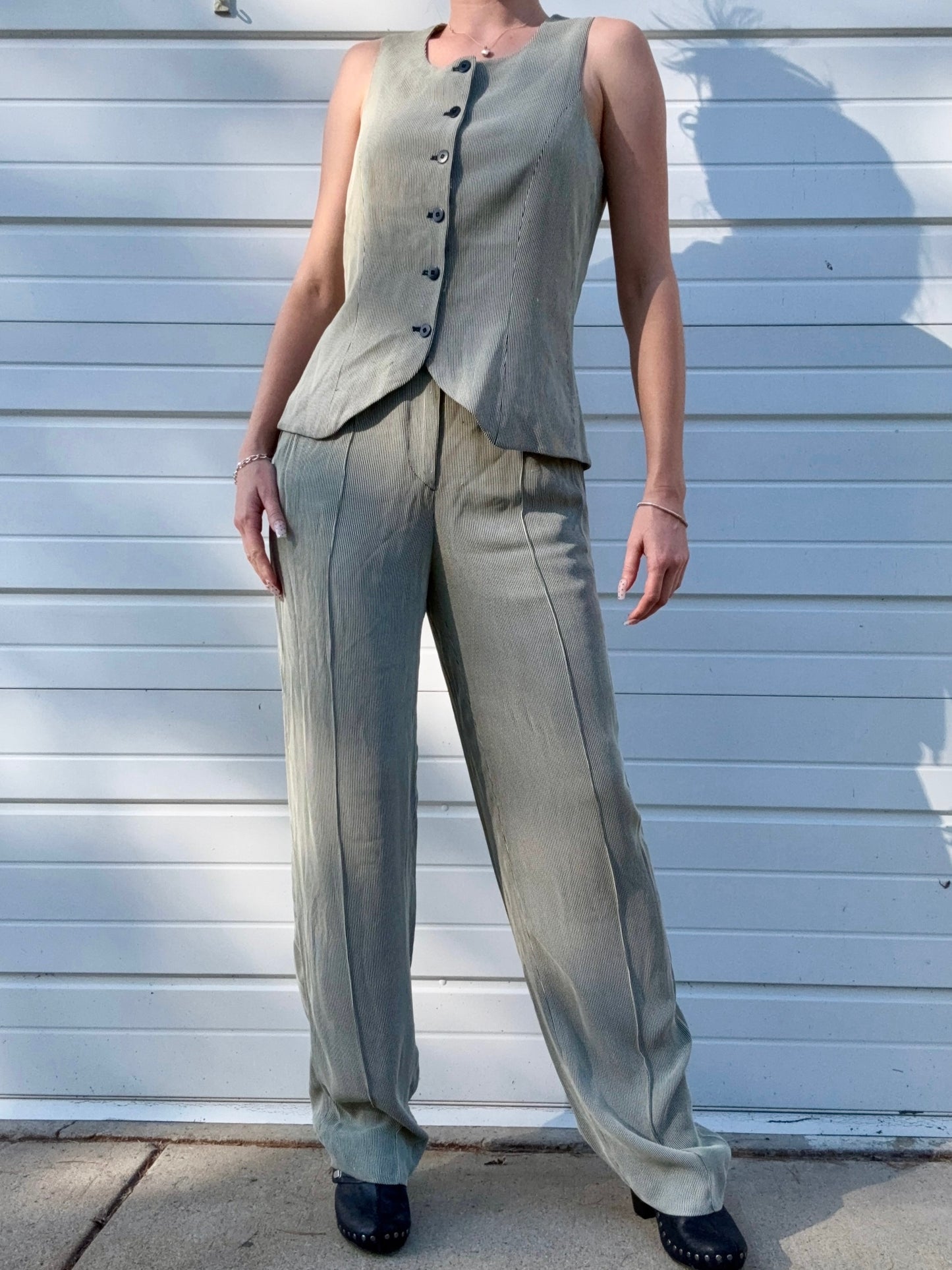 Vintage Giorgio Armani Pinstripe Two-Piece Pant Suit | S/M