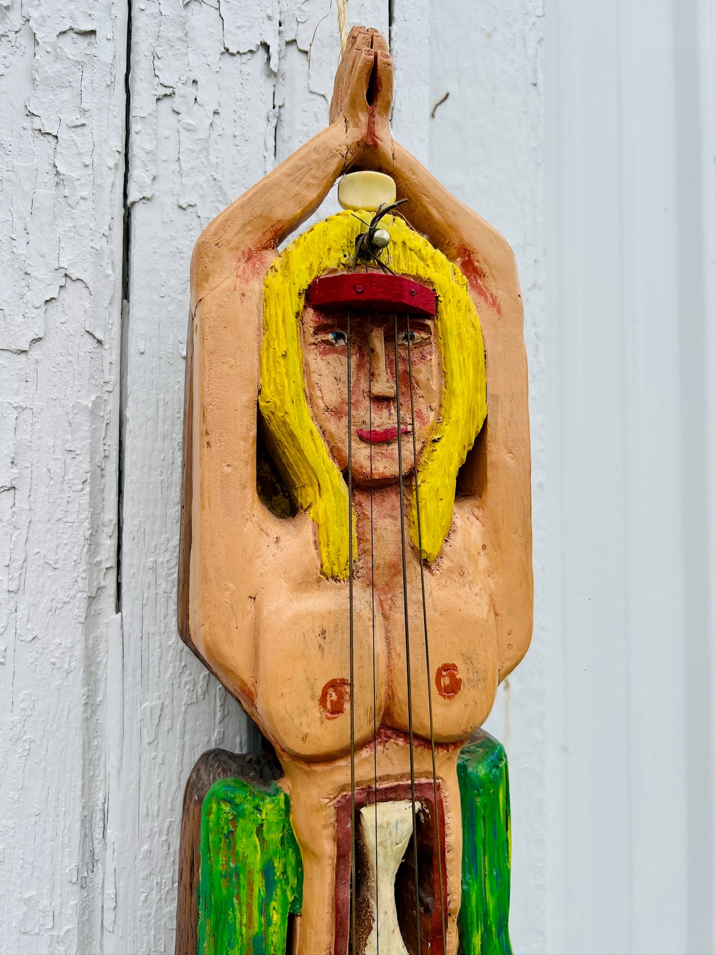 Handmade Mermaid Wood Carved Musical Instrument Folk Art