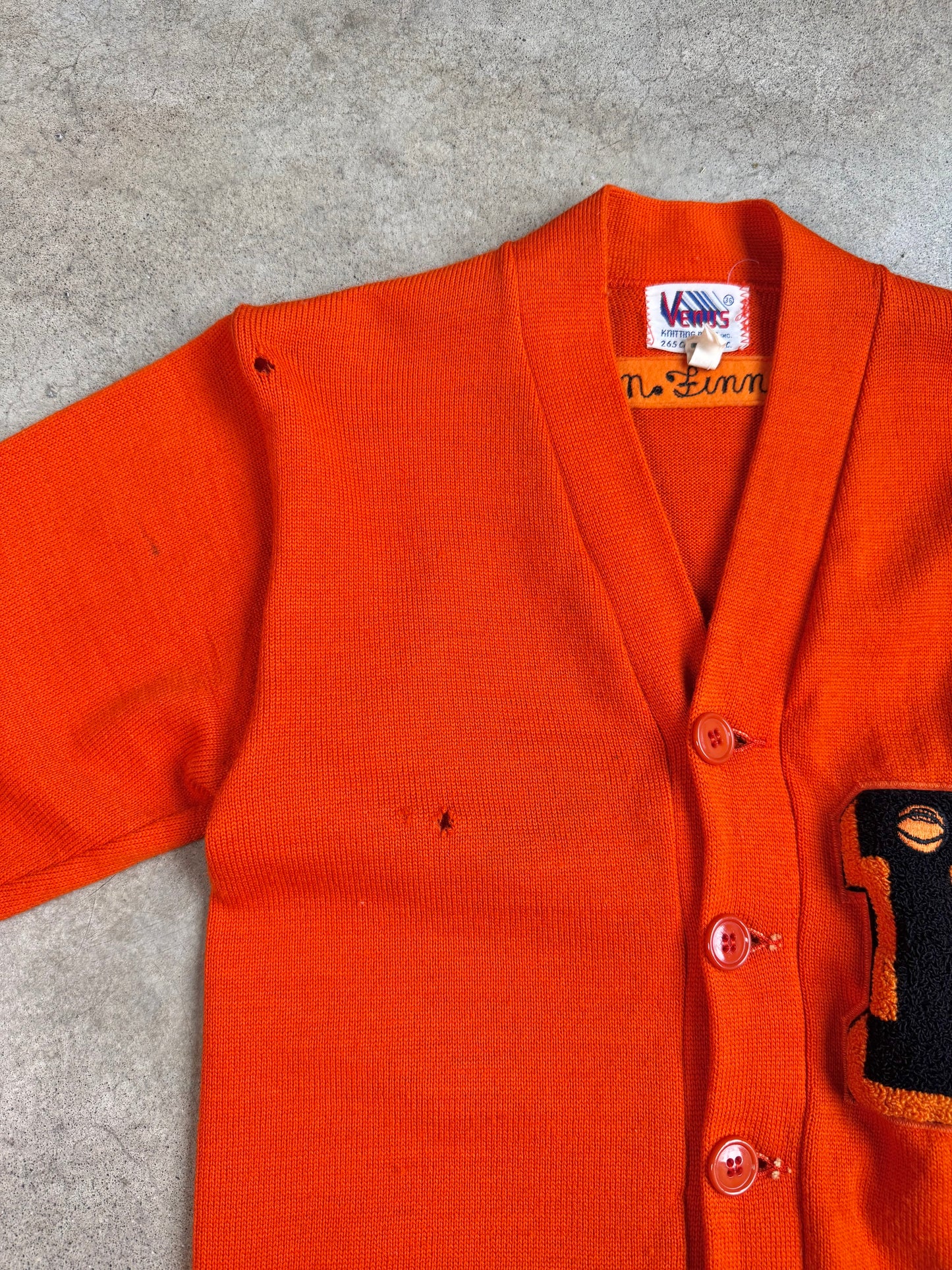 Vintage 1950s Orange High School Football Varsity Cardigan | XS/S
