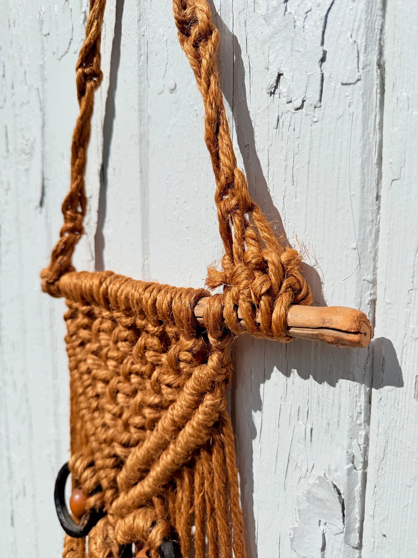 Vintage 1970s Handmade Owl Jute Macrame Plant Holder