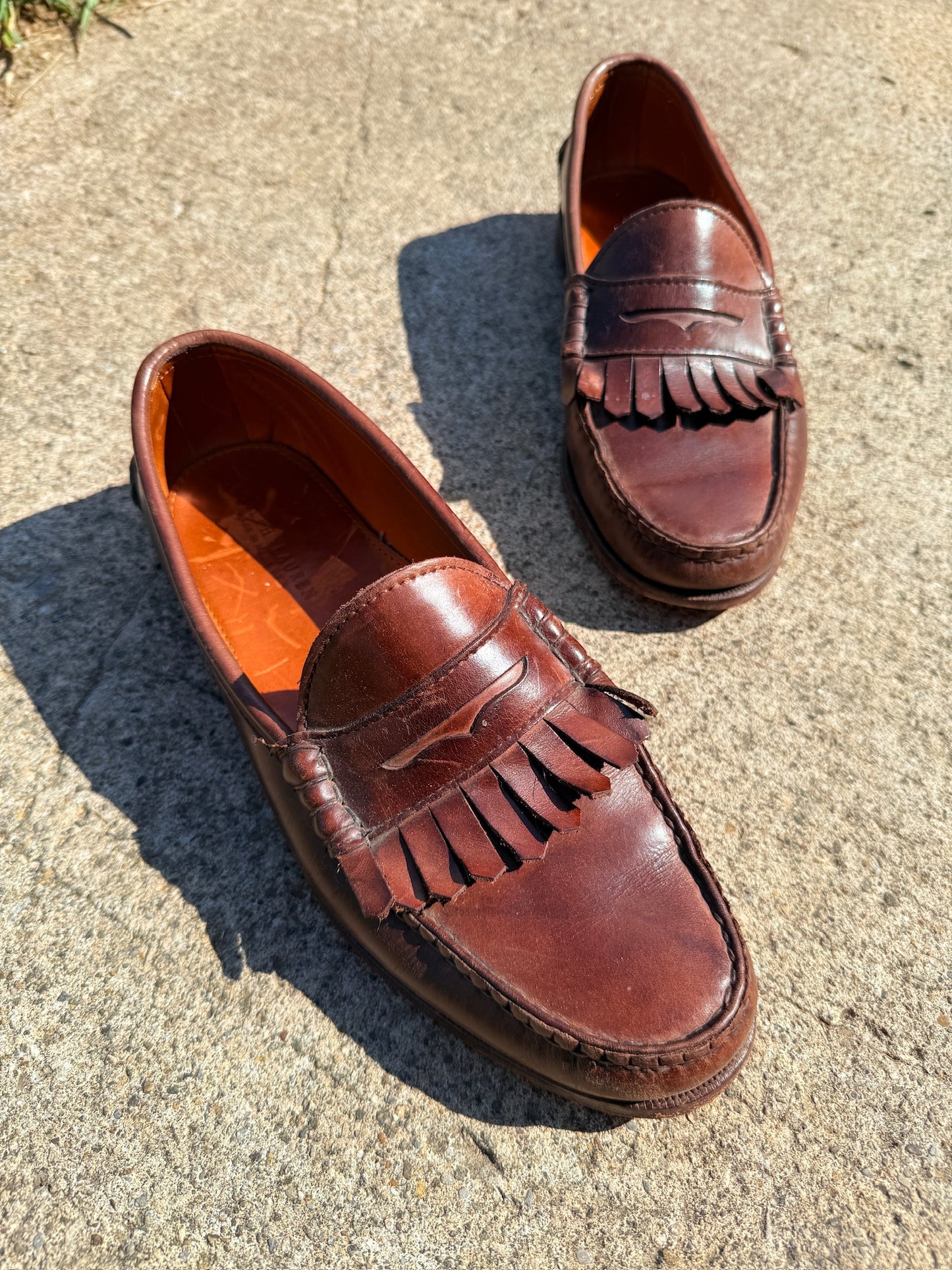 Vintage 1990s Ralph Lauren Black Label Brown Leather Tassel Penny Loafers | Men’s 10