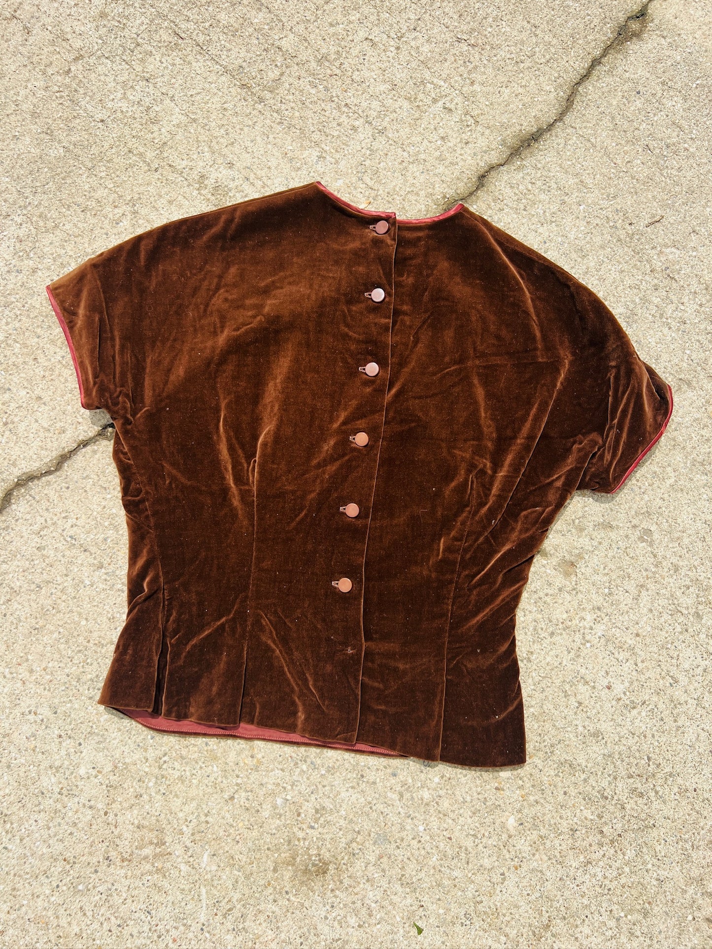 Vintage 1950s Koret of California Brown Velvet Top | Small