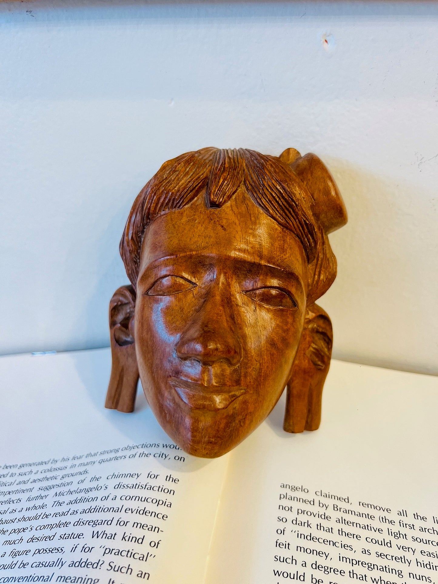 Vintage 1950s Wood Carved Head Decor