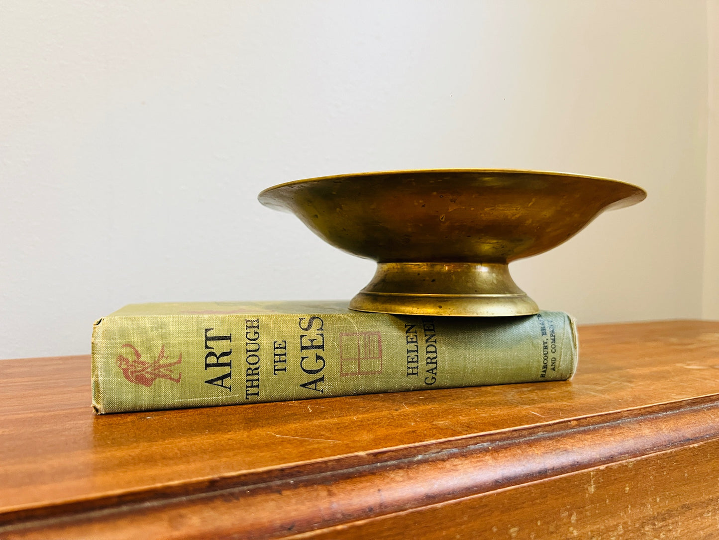 Vintage 1950s Brass Etched Pedestal Bowl