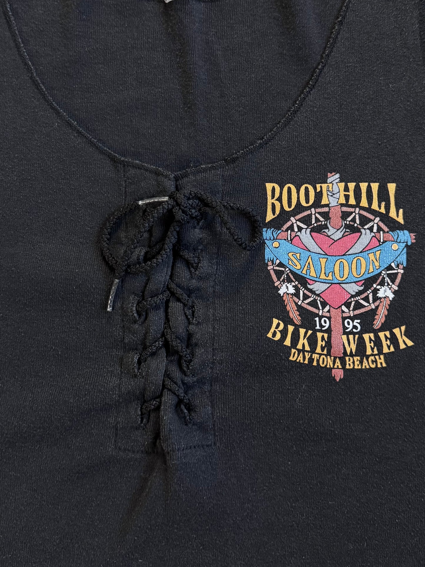 Vintage 1995 Boothill Saloon Daytona Beach Bike Week Lace-Up Tank Top | Large