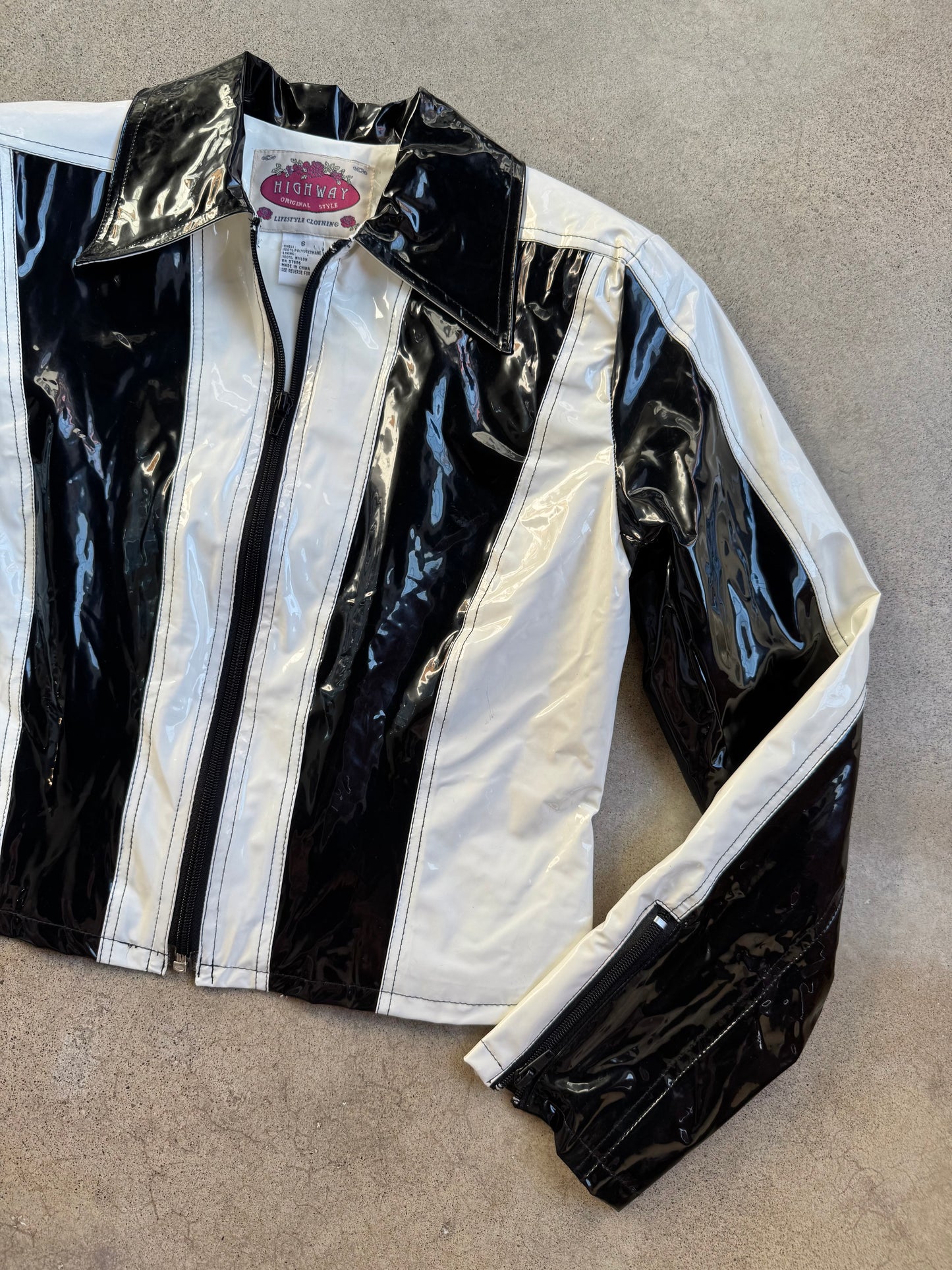 Vintage 1990s Highway Black & White Cropped Vinyl Jacket | Small