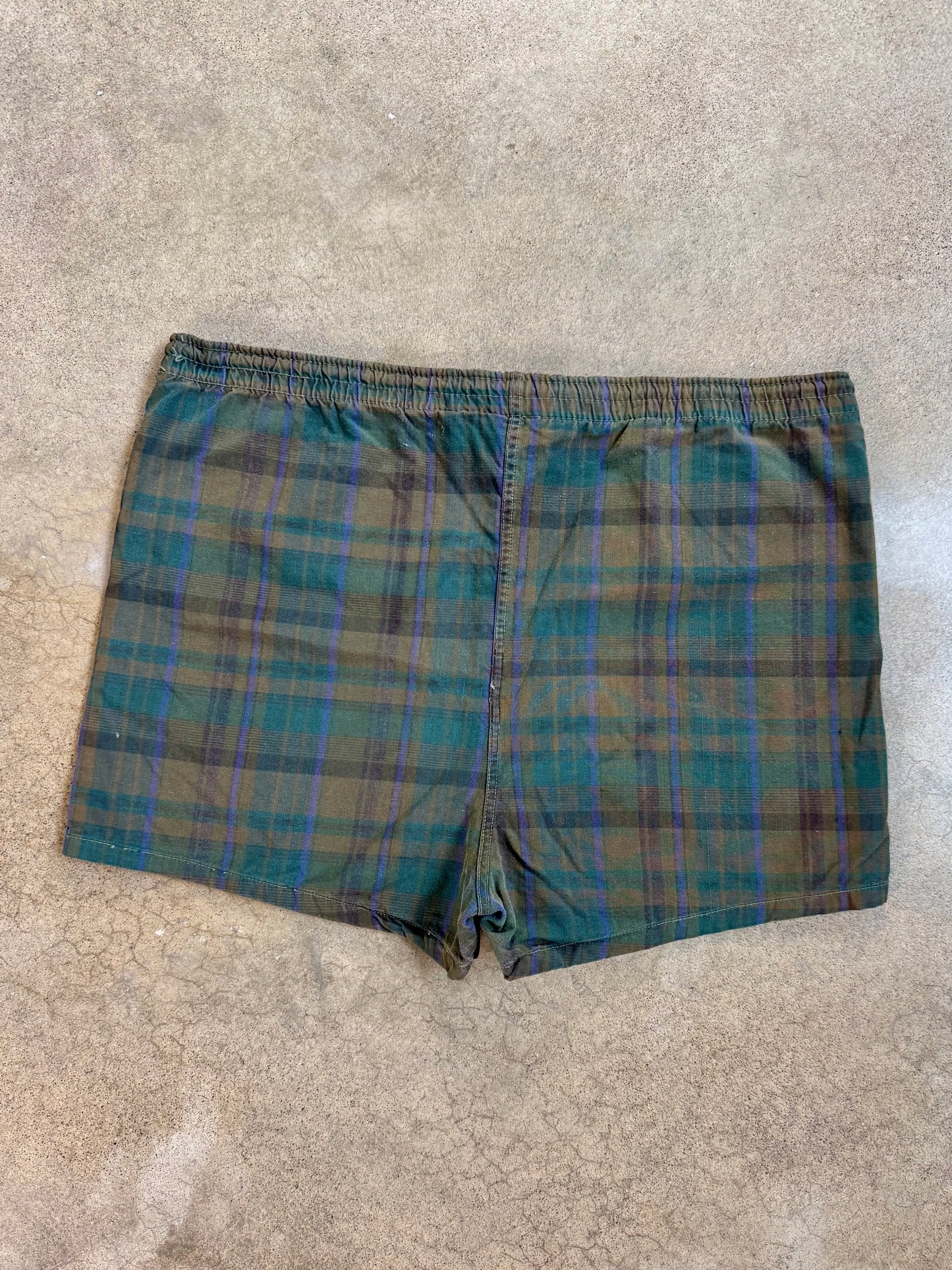 Vintage 1960s JCPenney Dark Plaid Cotton Shorts | Large