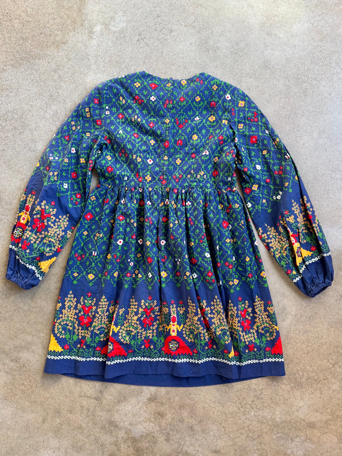 Vintage 1960s Nancy B California Pixelated Floral Long Sleeve Mini Dress | XS/S