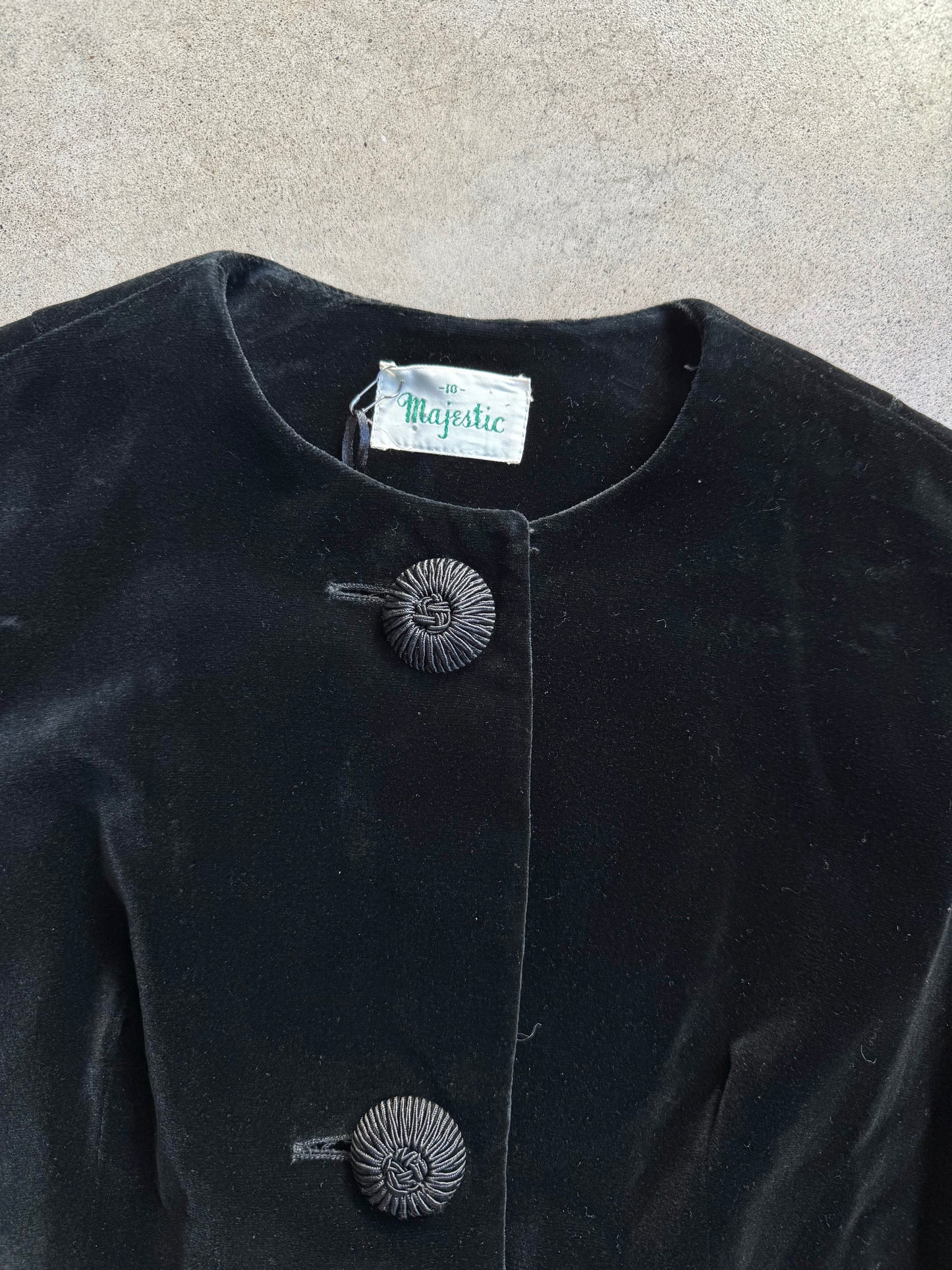 Vintage 1960s Majestic Black Velvet Cropped Jacket | S/M