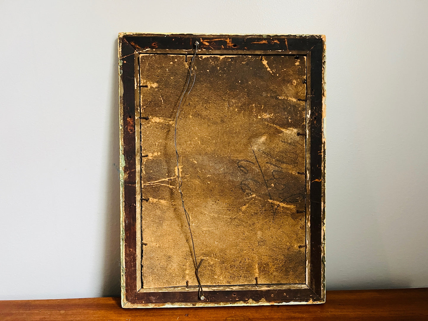 Antique 1900s Wood Framed Rustic Wall Mirror
