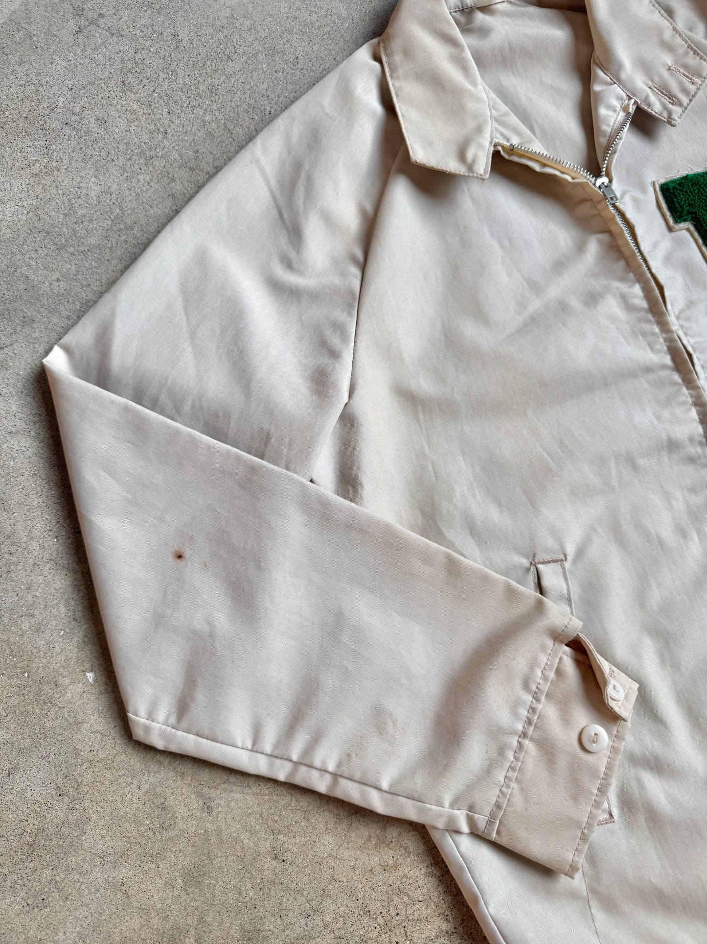 Vintage 1960s Beige Varsity "B" Patch Zip-Up Jacket | Medium
