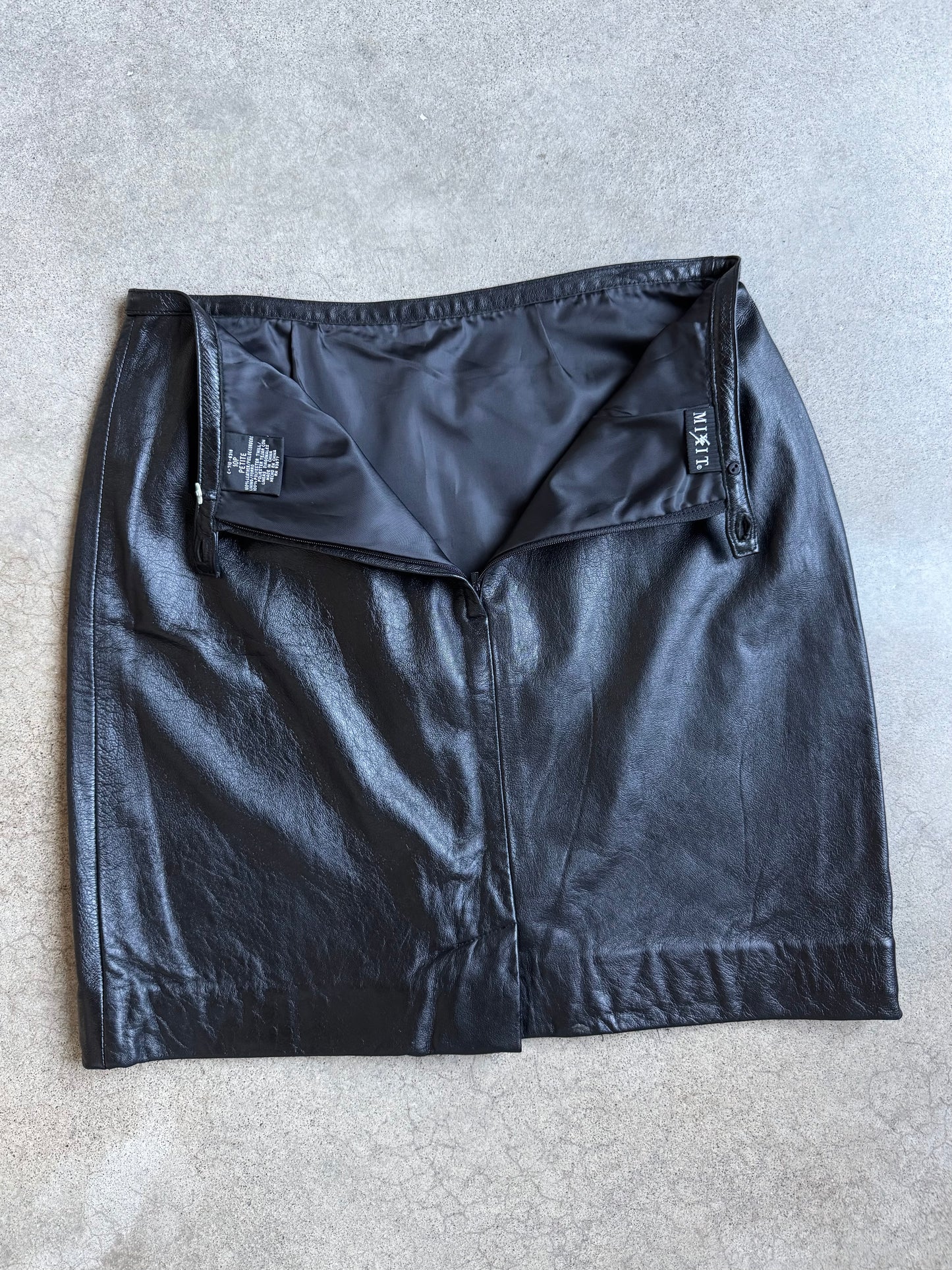 Vintage 1990s Mixit Black Leather Mini Skirt | Waist 30”