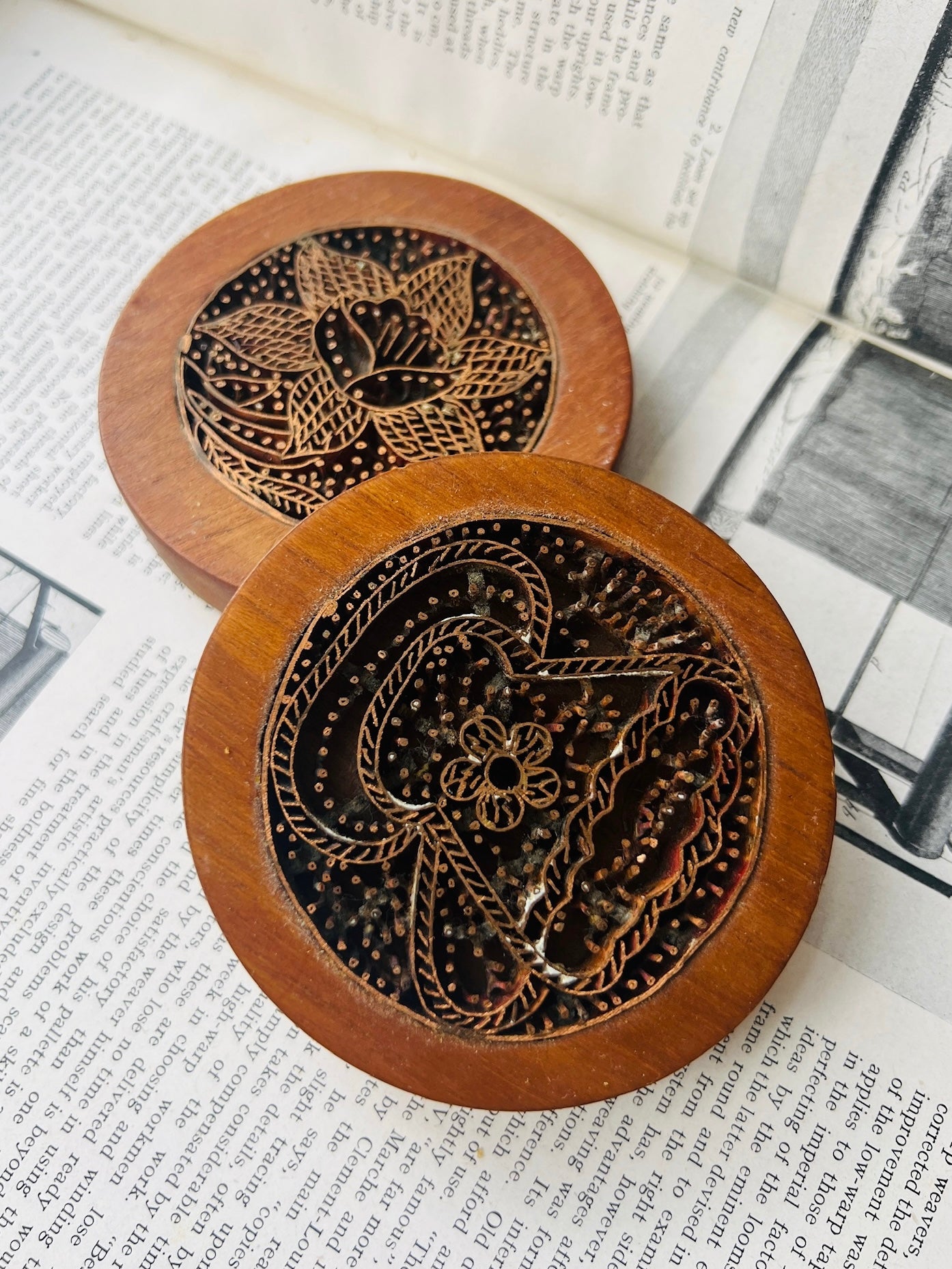 Handmade Metal Design Wood Coasters | Set of 2