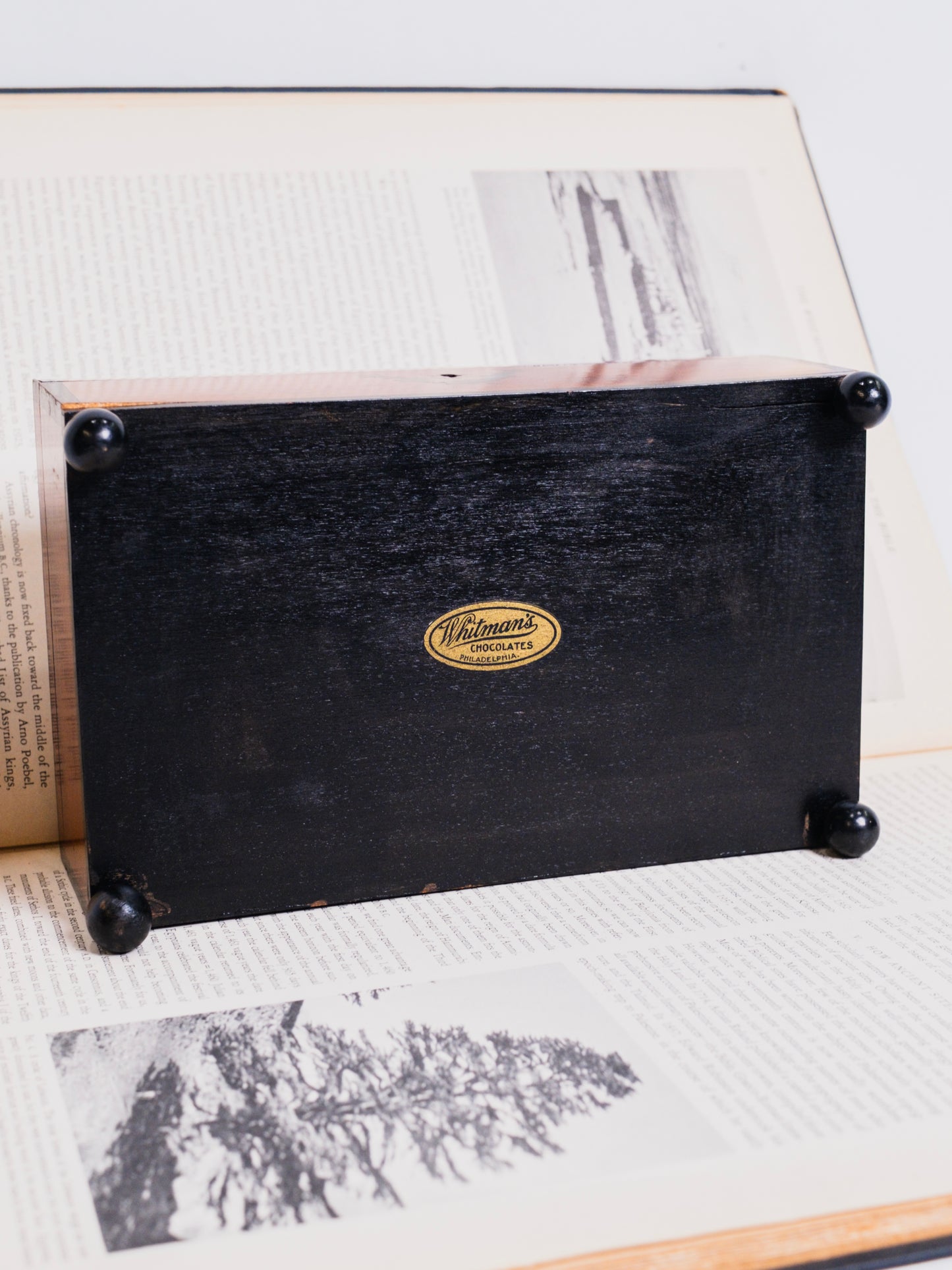 Vintage 1940s Wood Silhouette Whitman’s Chocolate Box w/ Key