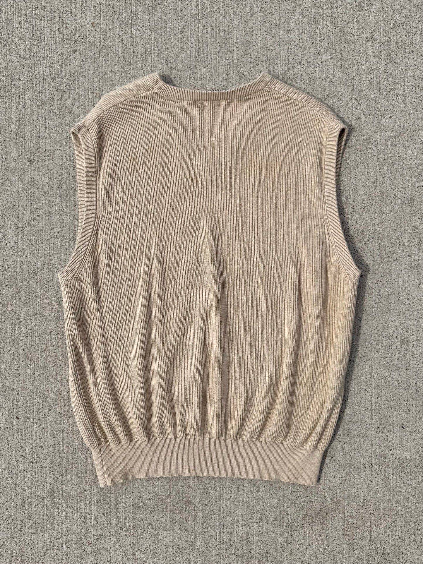 Vintage 1990s Greg Norman Beige Cotton Sweater Vest | Large