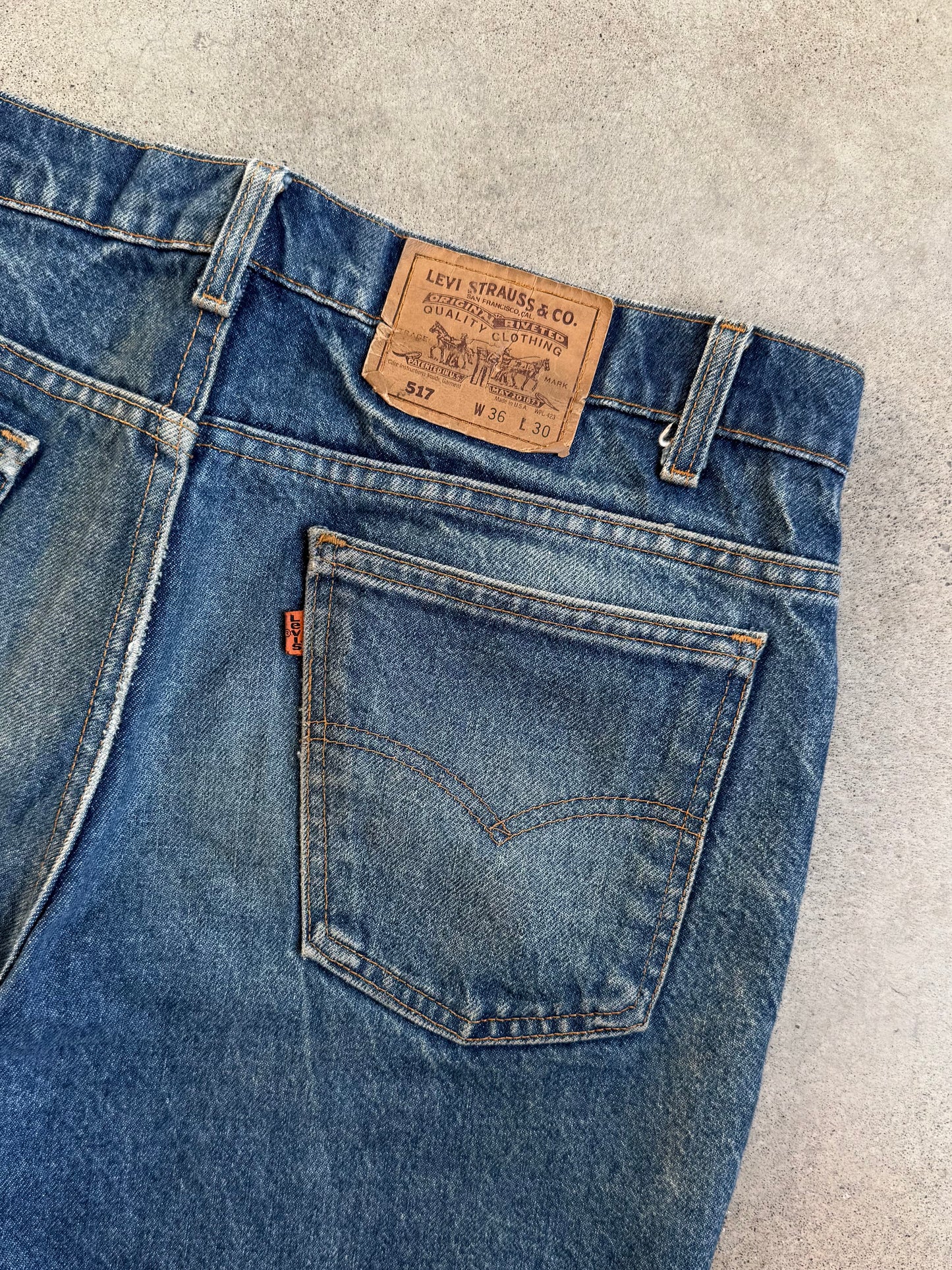 Vintage 1980s Levi's Orange Tab 517 Bootcut Faded Dark Wash Jeans | 36x30