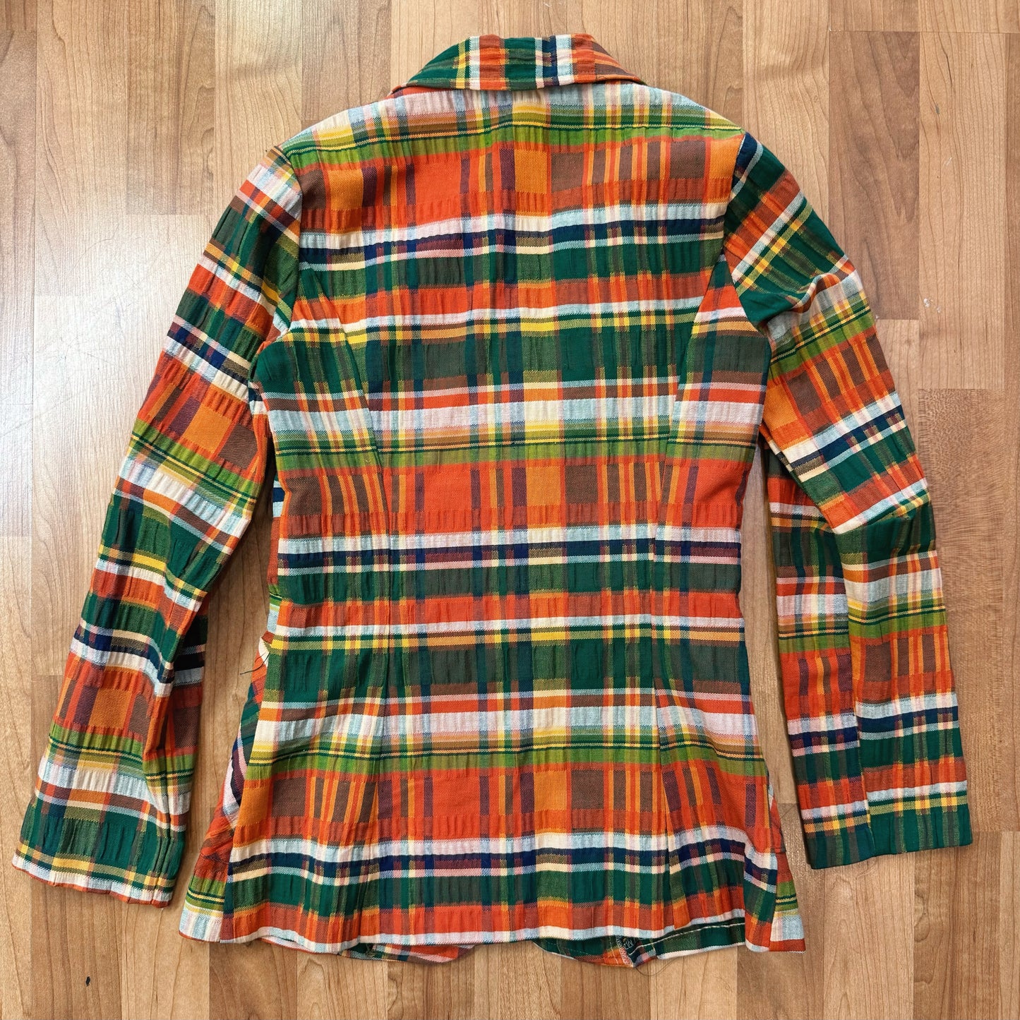 Vintage 1970s Multi Plaid Woven Blazer Jacket | XS/S