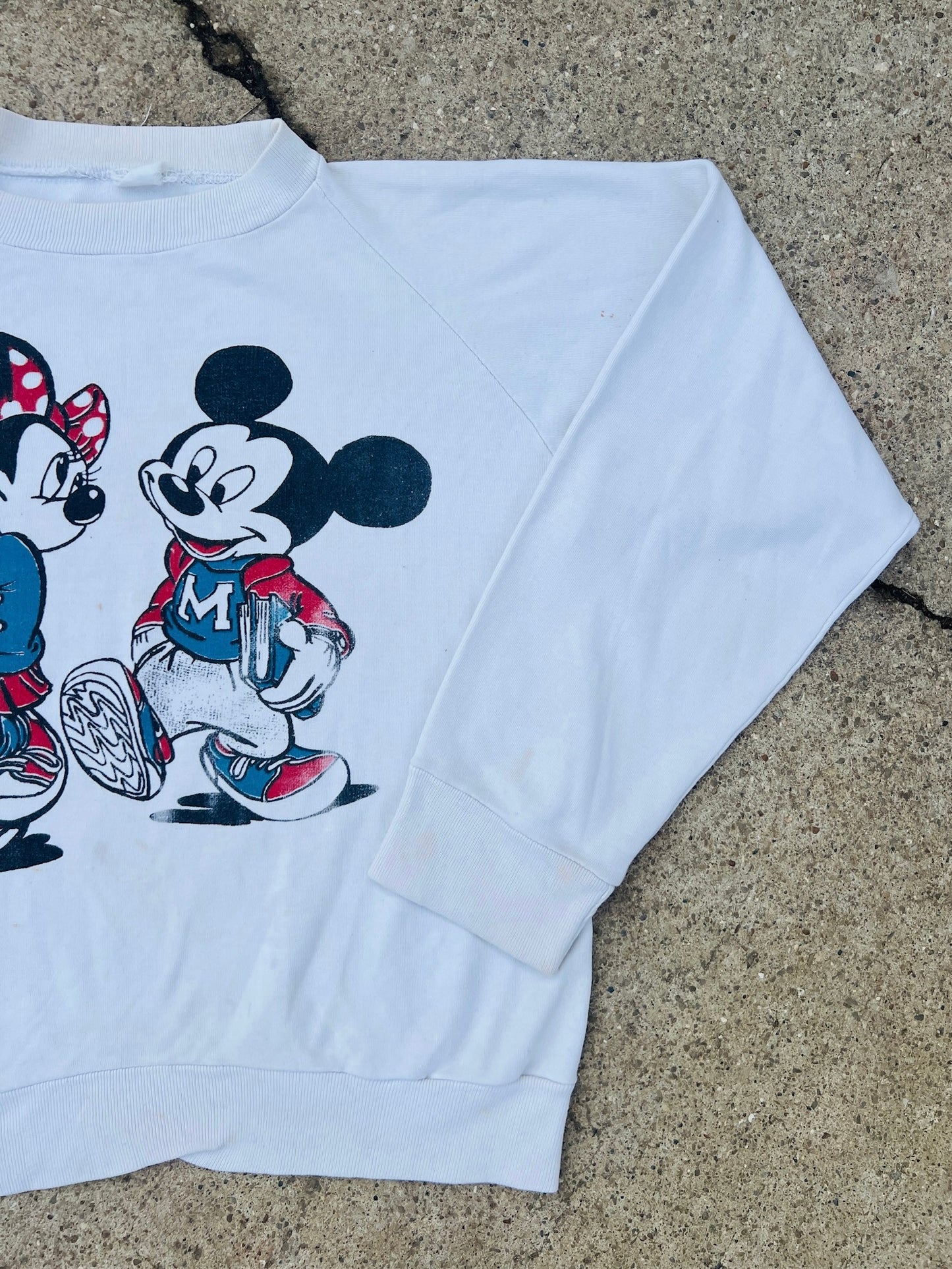 Vintage 1970s Mickey & Minnie High School Sweethearts Raglan Sweatshirt | S/M