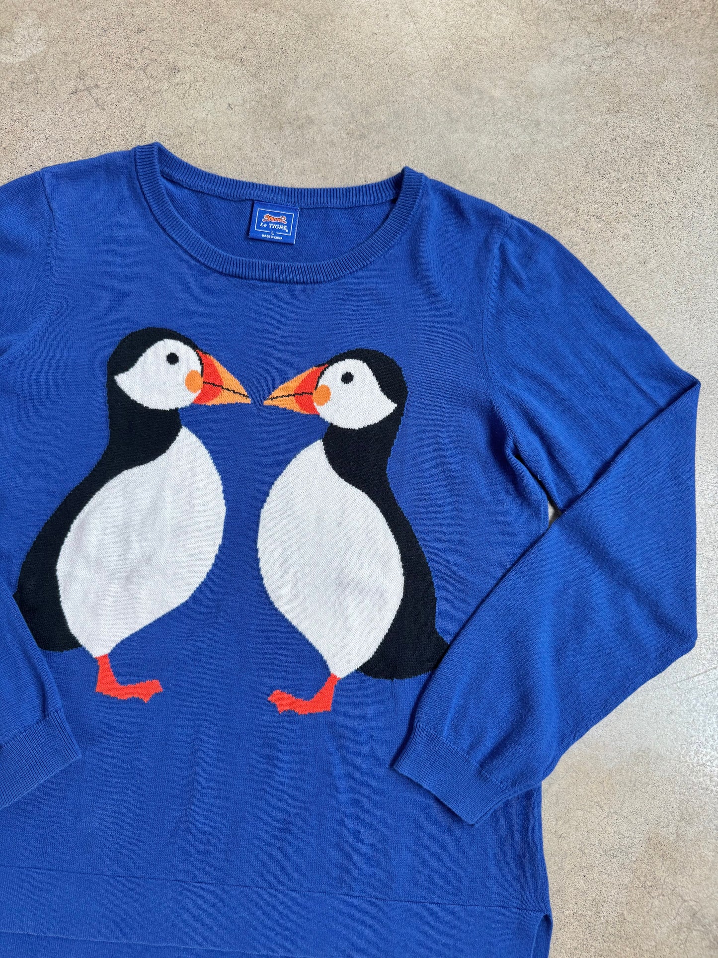 Le Tigre Blue Cotton Penguin Sweater | Large