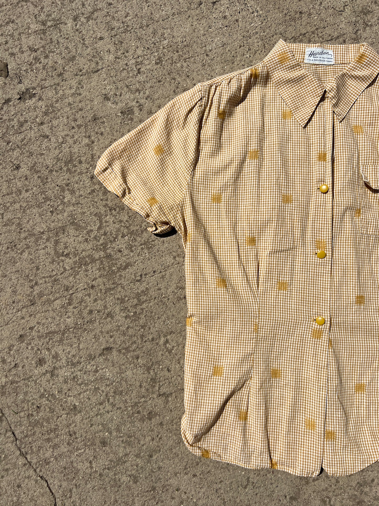 Vintage 1950s Hendan Dan River Fabric Orange Gingham Blouse | Small