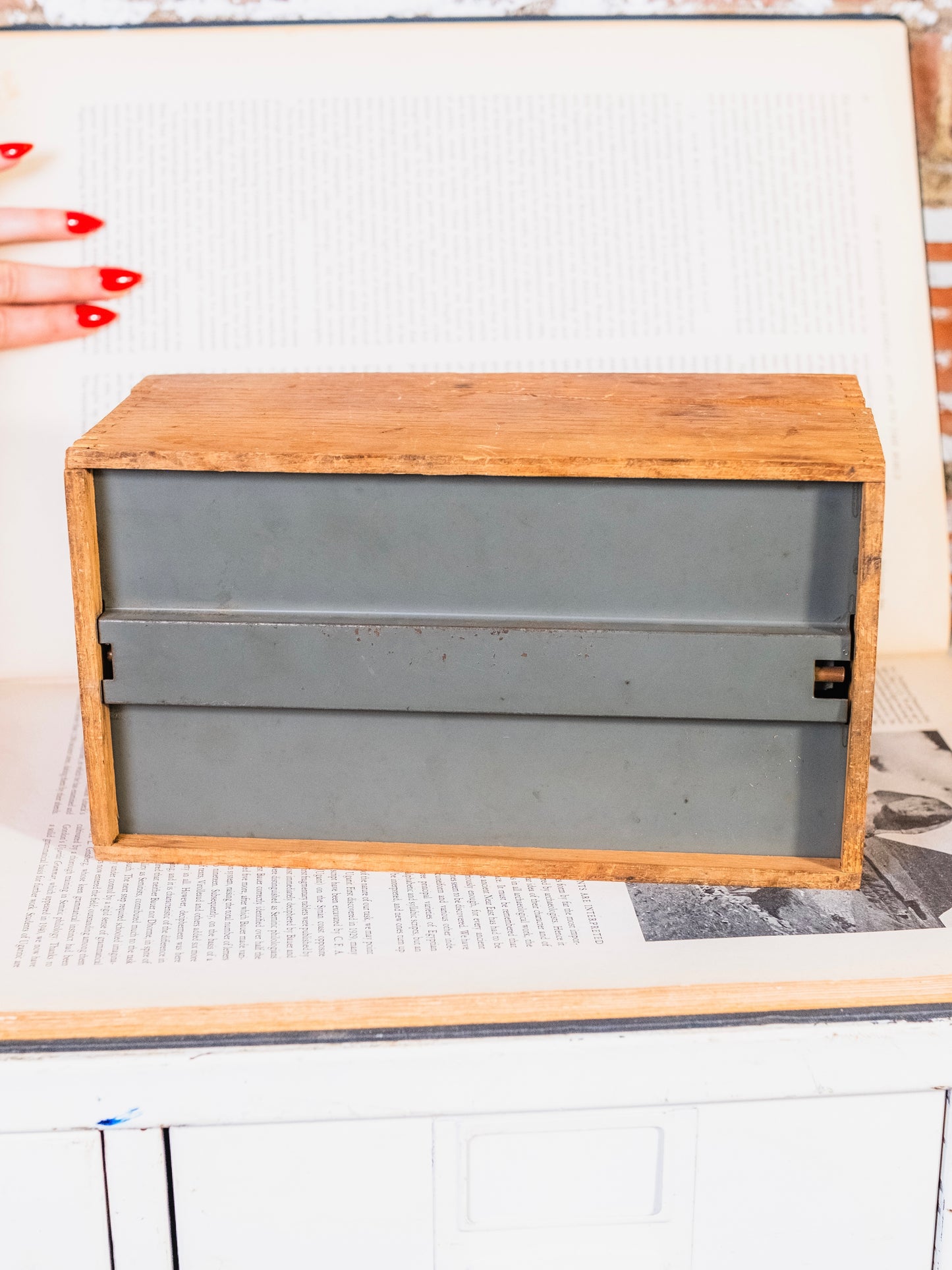 Vintage Globe Wernicke Peerless Tray Wooden Card File Box
