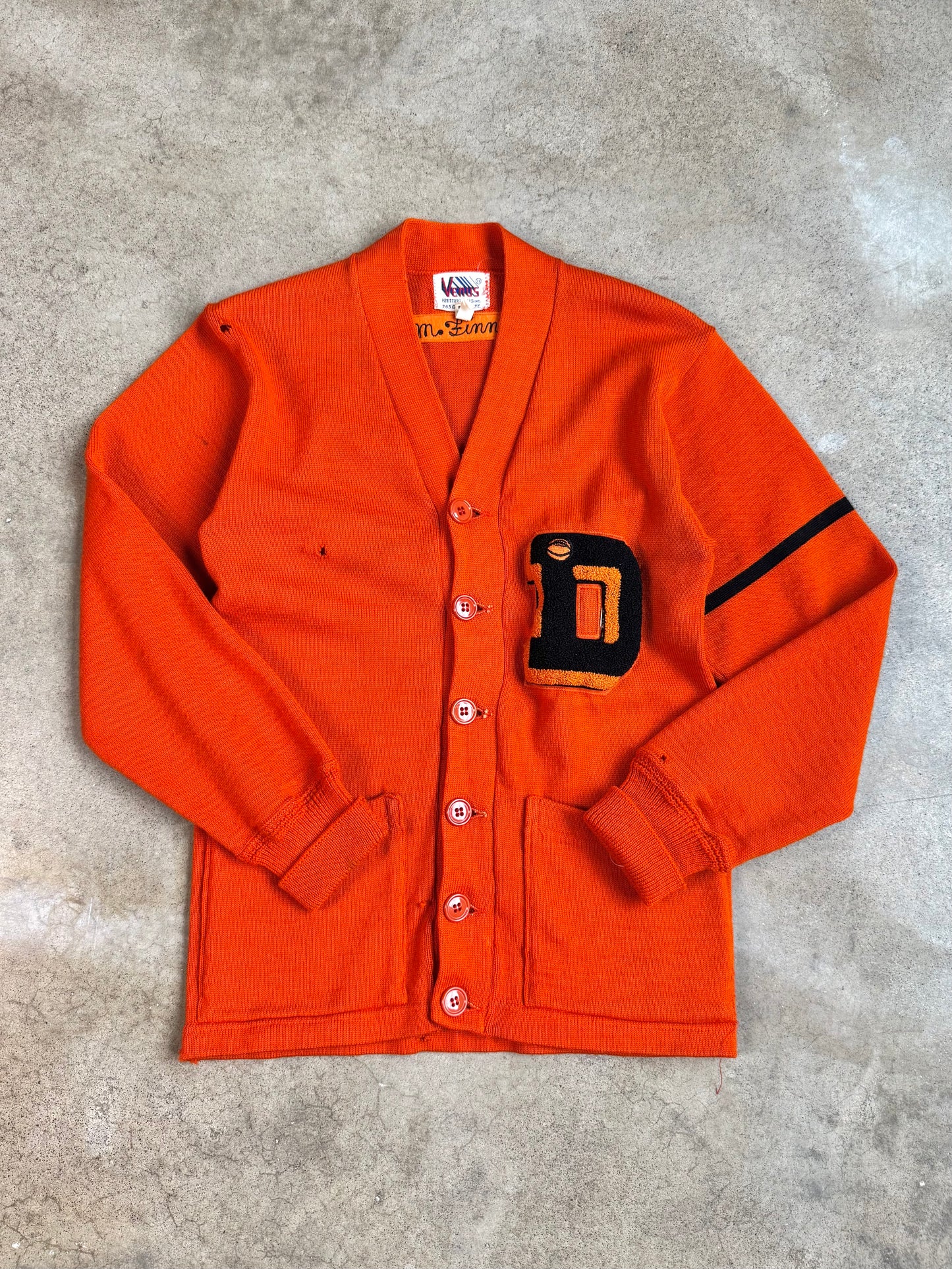 Vintage 1950s Orange High School Football Varsity Cardigan | XS/S