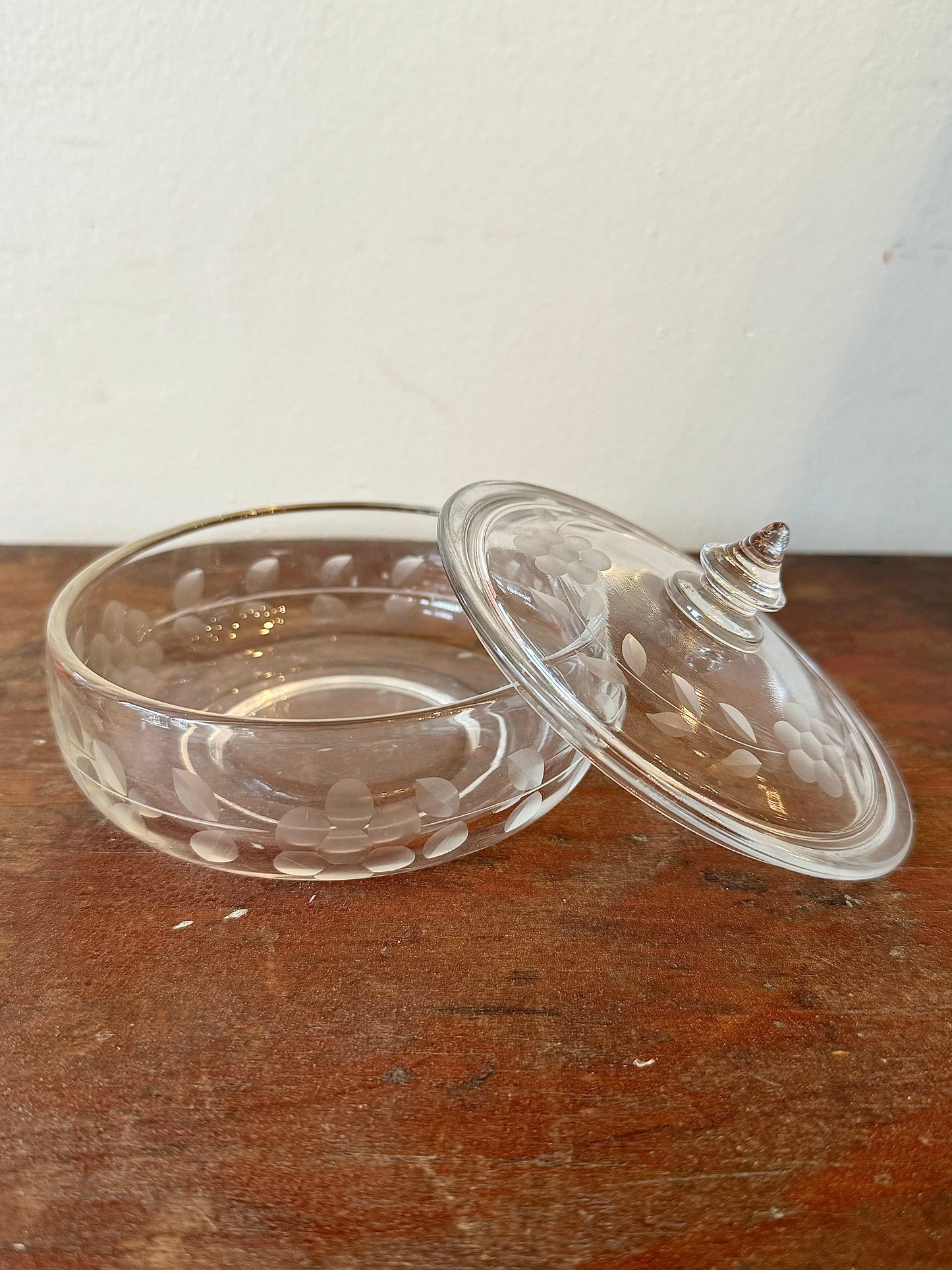 Vintage Floral Etched Glass Dish